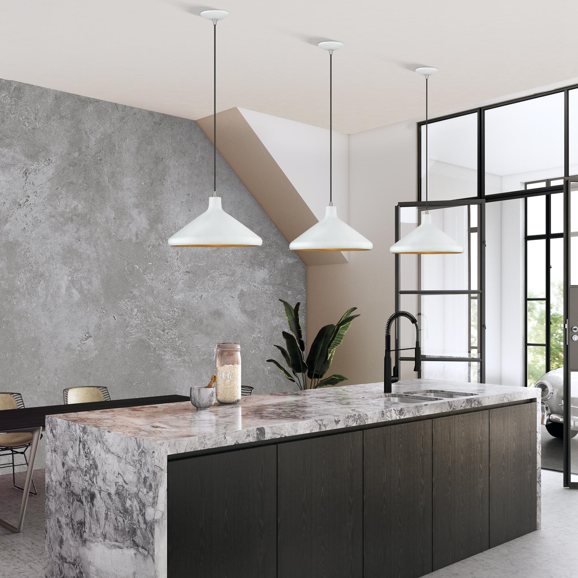 Shown in White with Brushed Nickel Accents finish and White Aluminum with Gold Inside shade