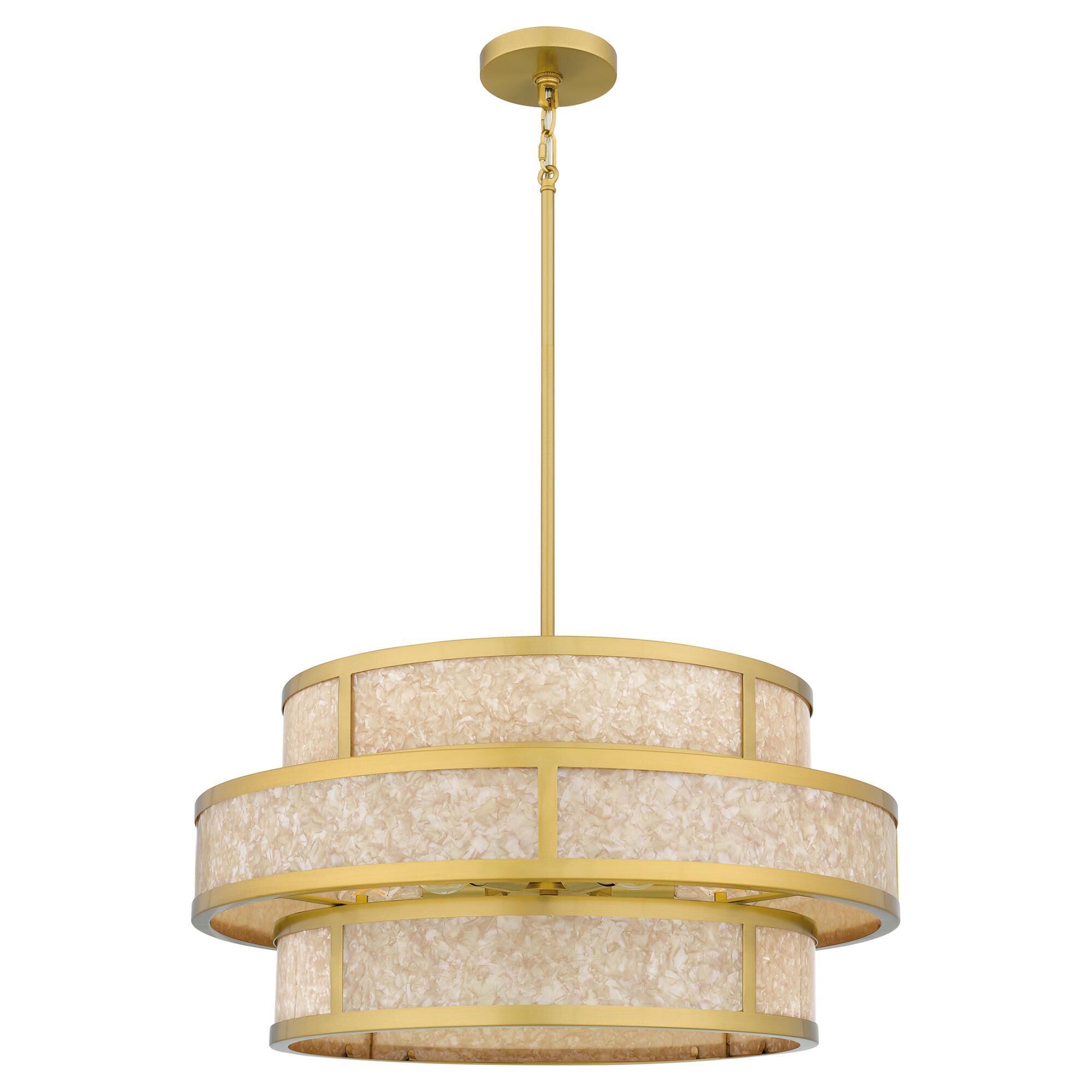 Shown in Brushed Gold finish and Faux Capiz Shell shade