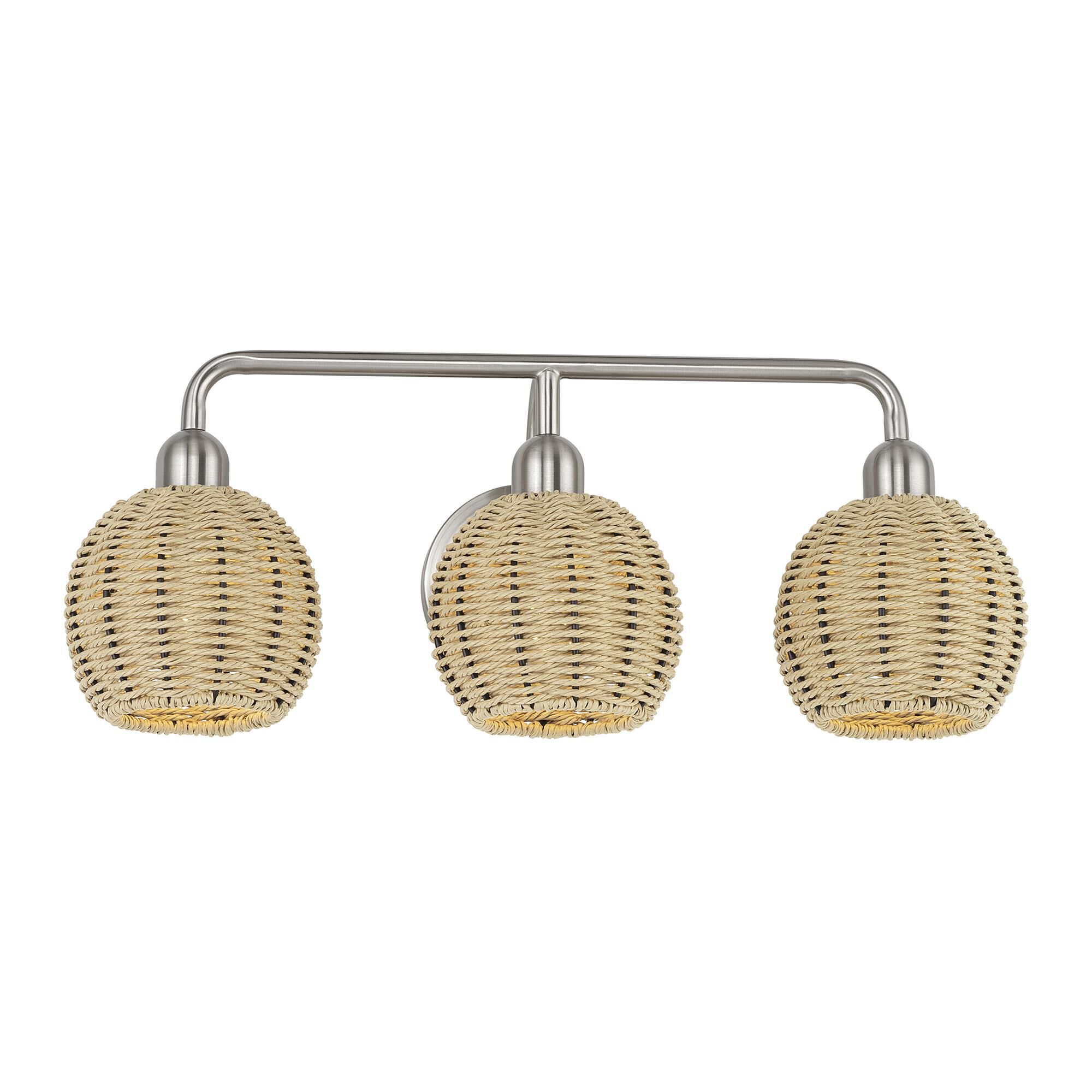 Shown in Brushed Nickel finish and Hand-Woven French Beige Paper Rope shade