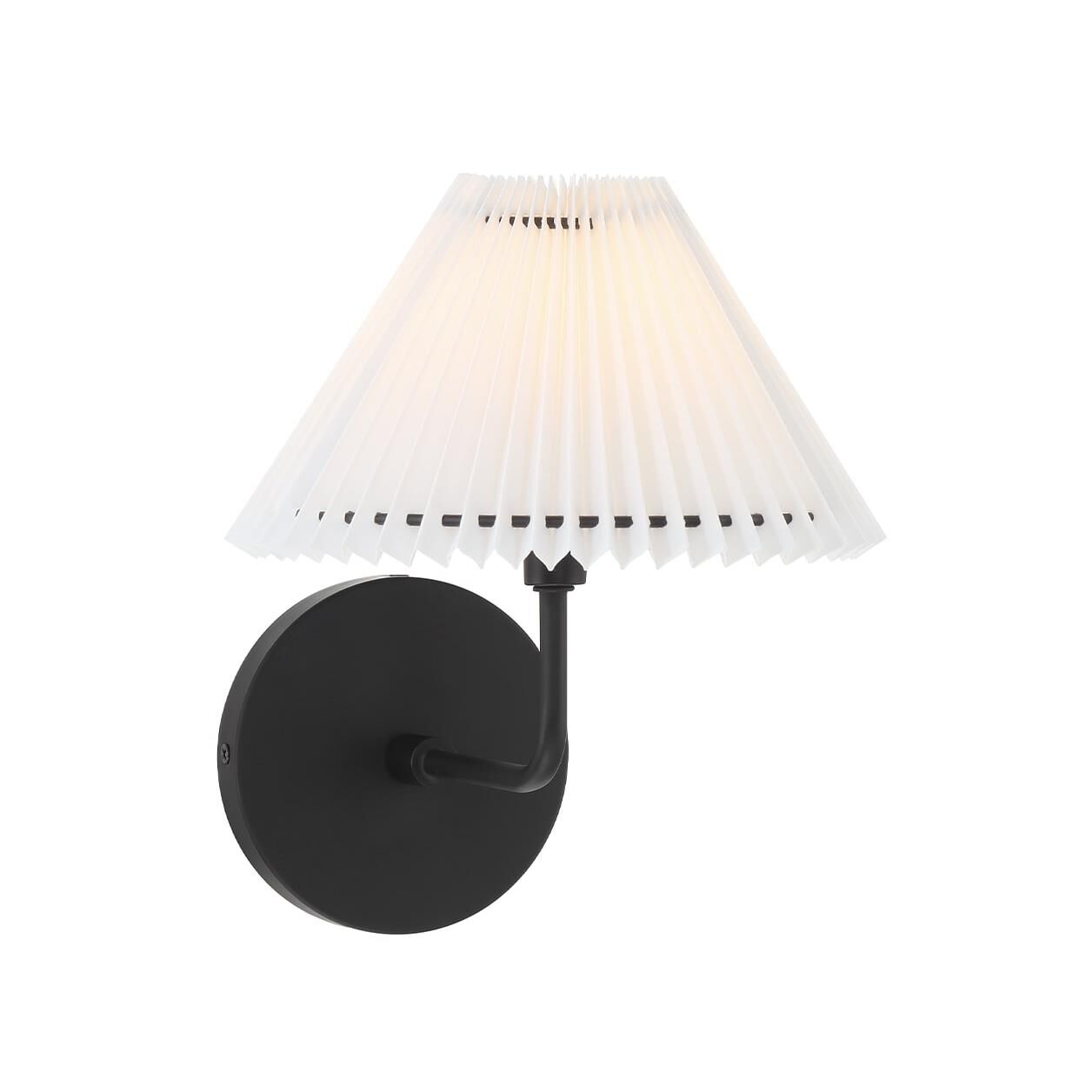 Shown in Matte Black finish and White Pleated Fabric shade