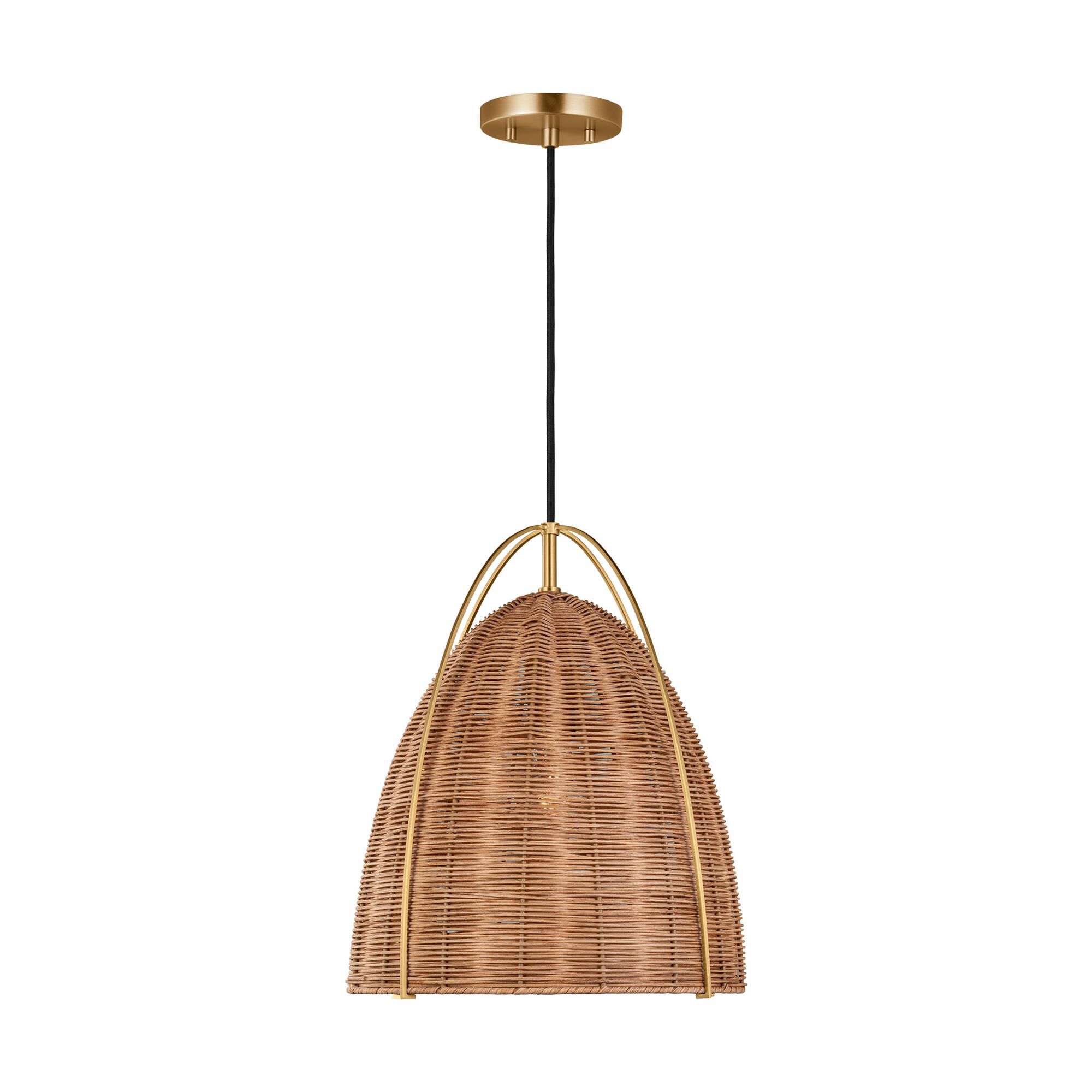 Shown in Satin Brass finish and Blonde Rattan shade