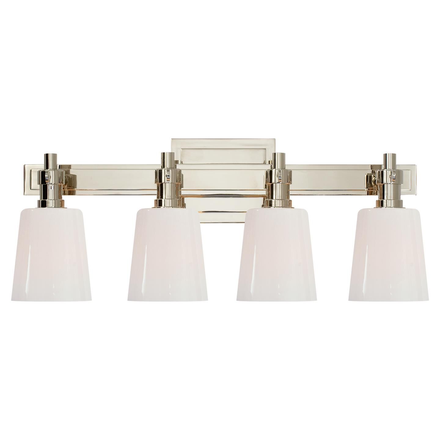 Shown in Polished Nickel finish and White glass and White Glass shade
