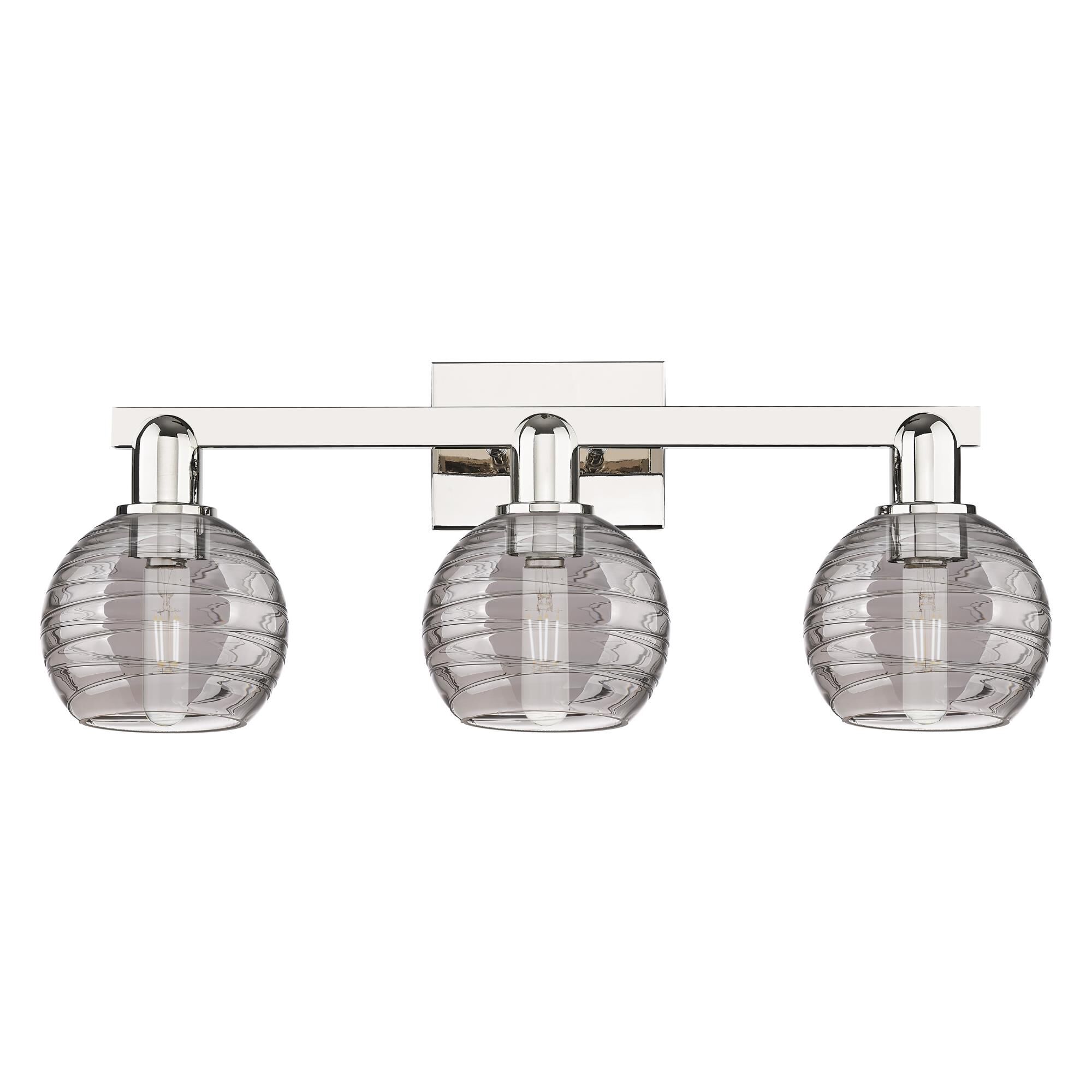 Shown in Polished Nickel finish and Light Smoke Deco Swirl glass
