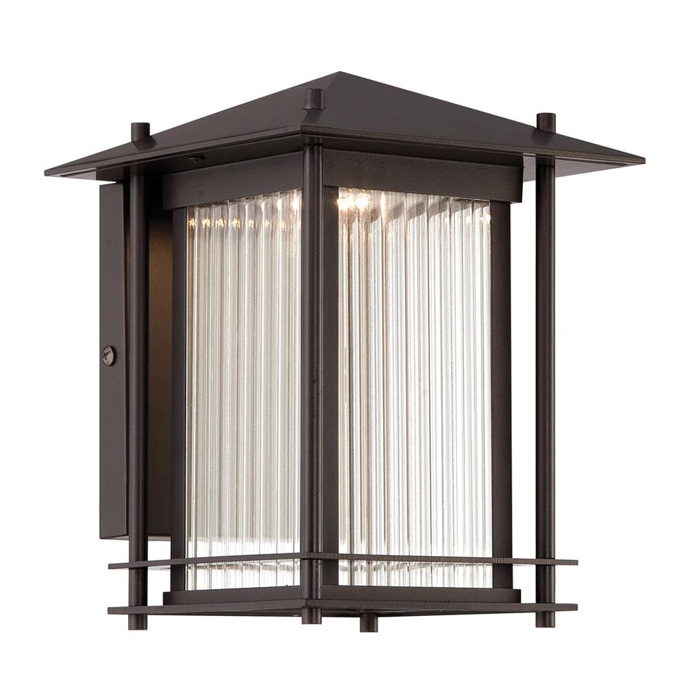 Shown in Burnished Bronze finish and Clear Ribbed glass