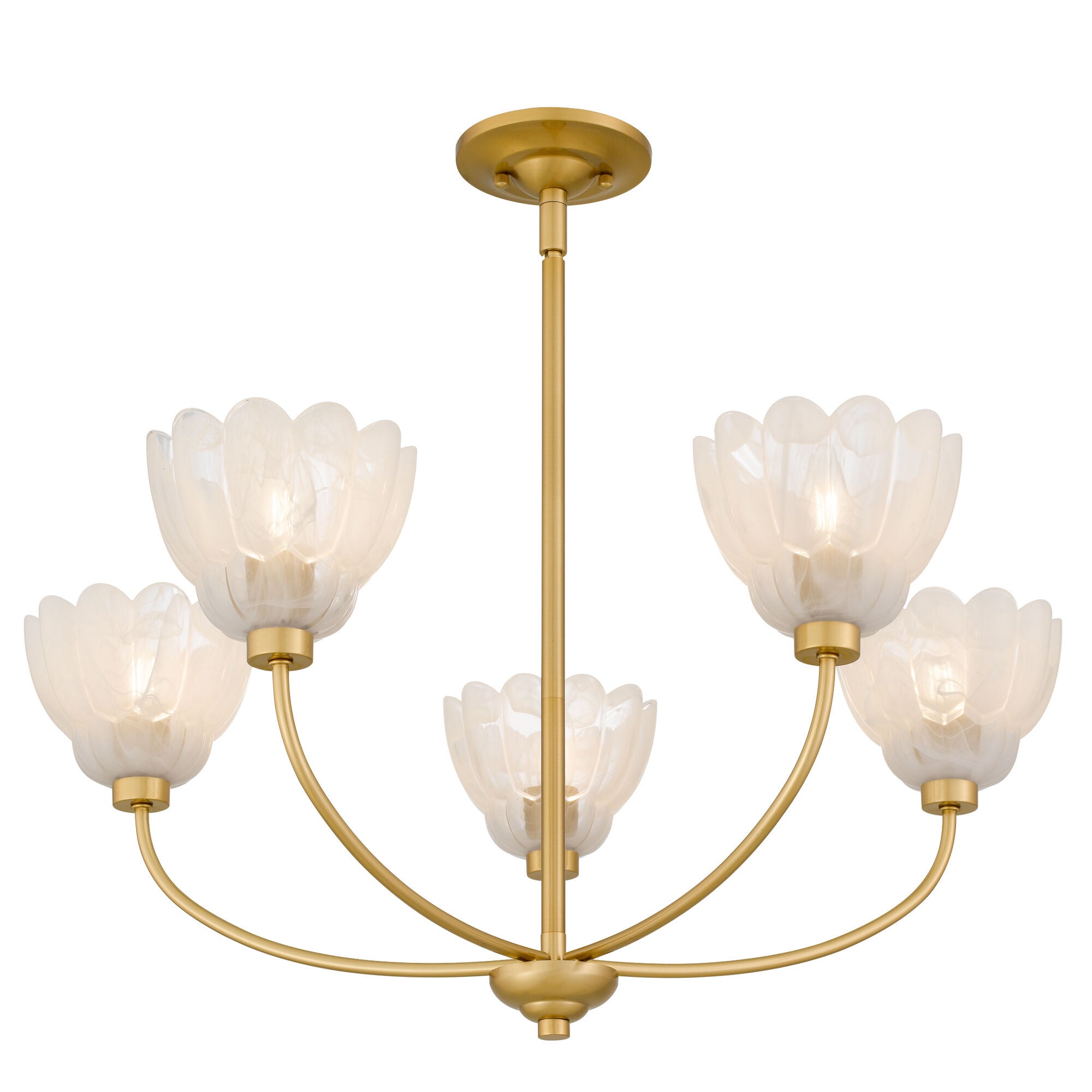 Shown in Brushed Gold finish and Alabaster Glass shade