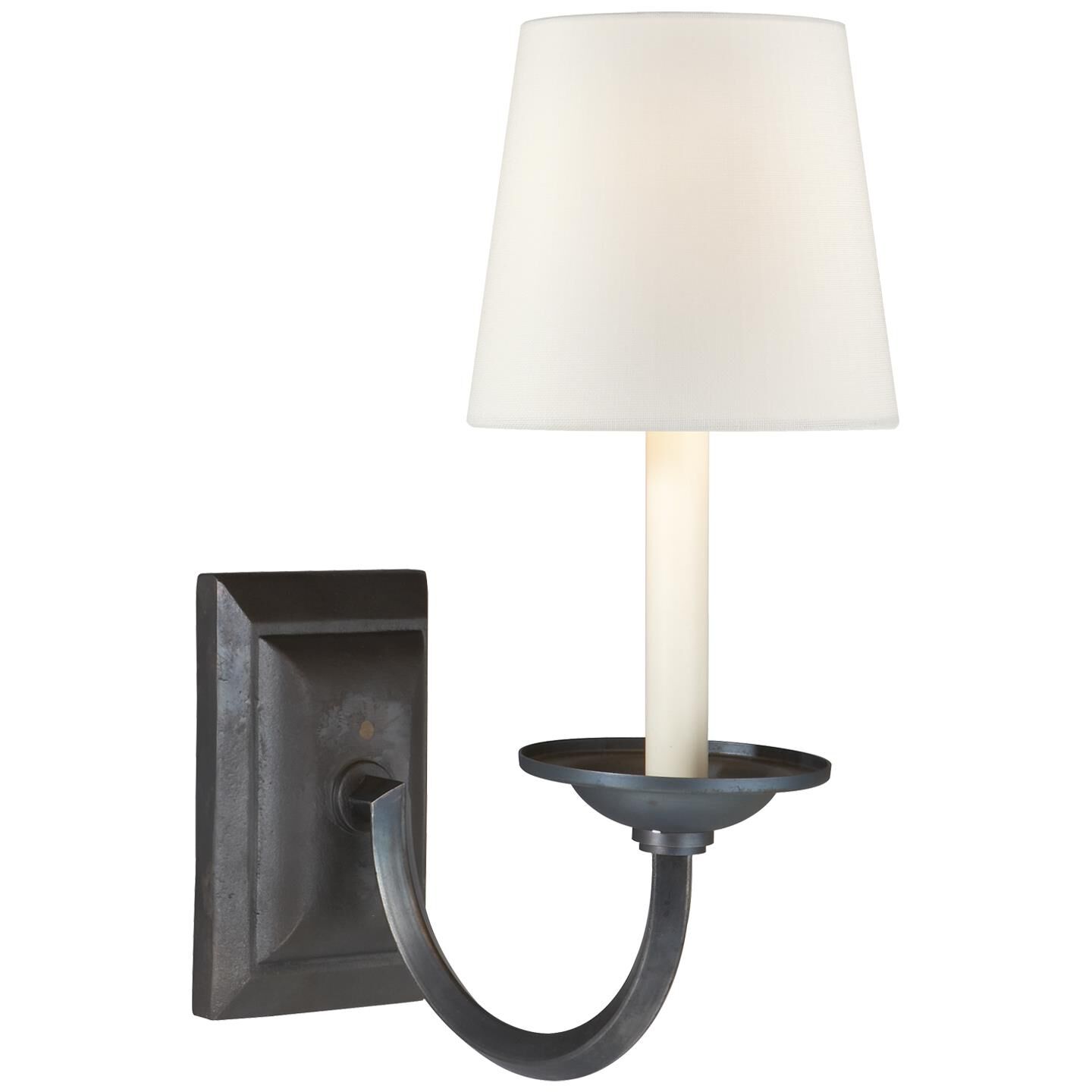 Shown in Aged Iron finish and Linen shade