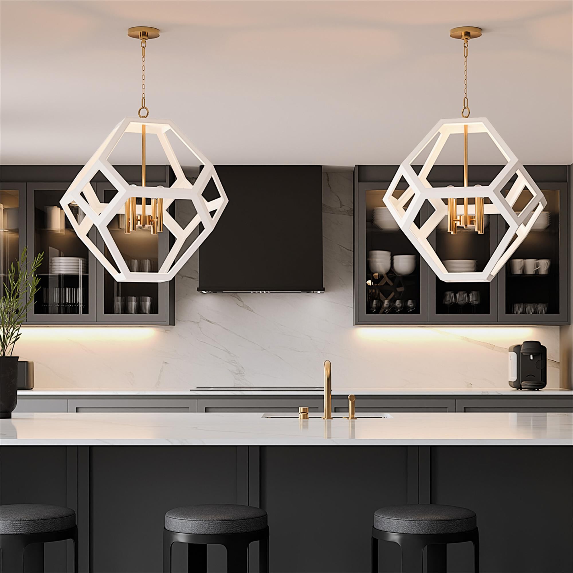 Shown in Flat White and Matte Brass finish