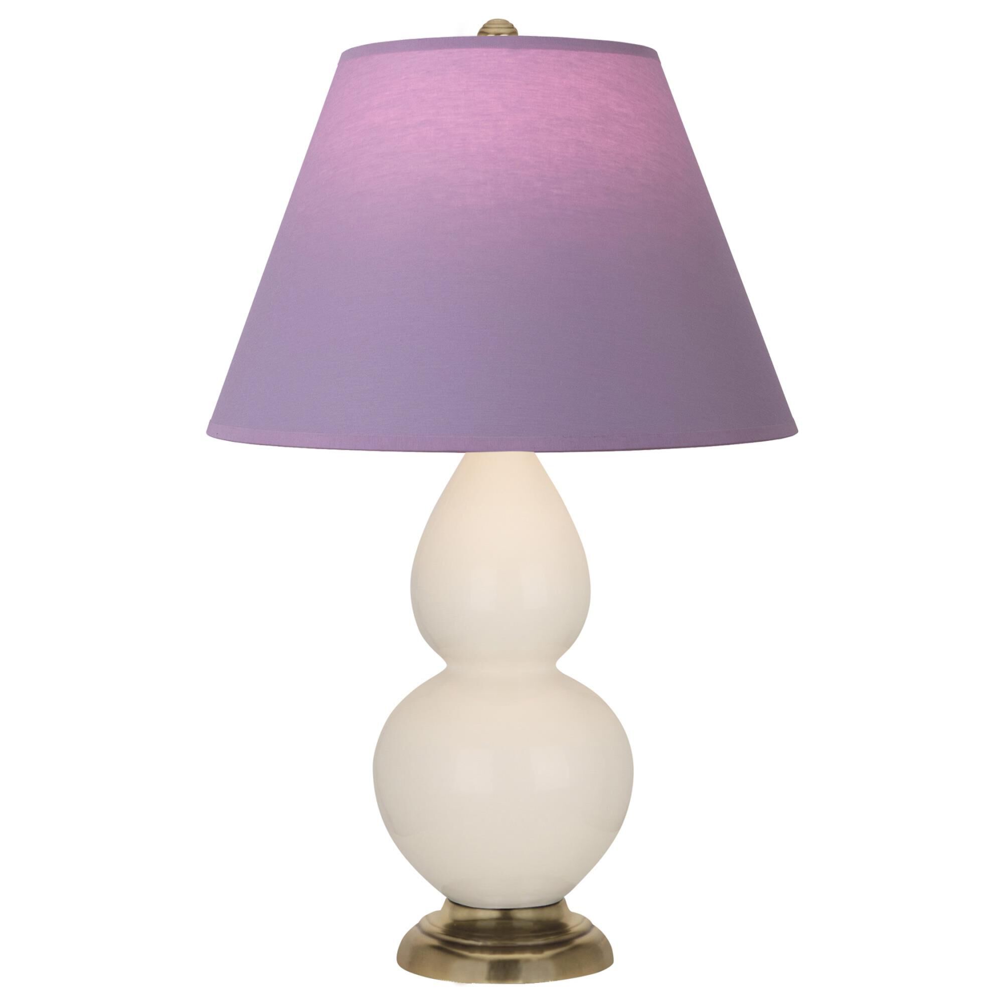 Shown in Bone finish and Lavender and Plum shade and Antique Natural Brass accent