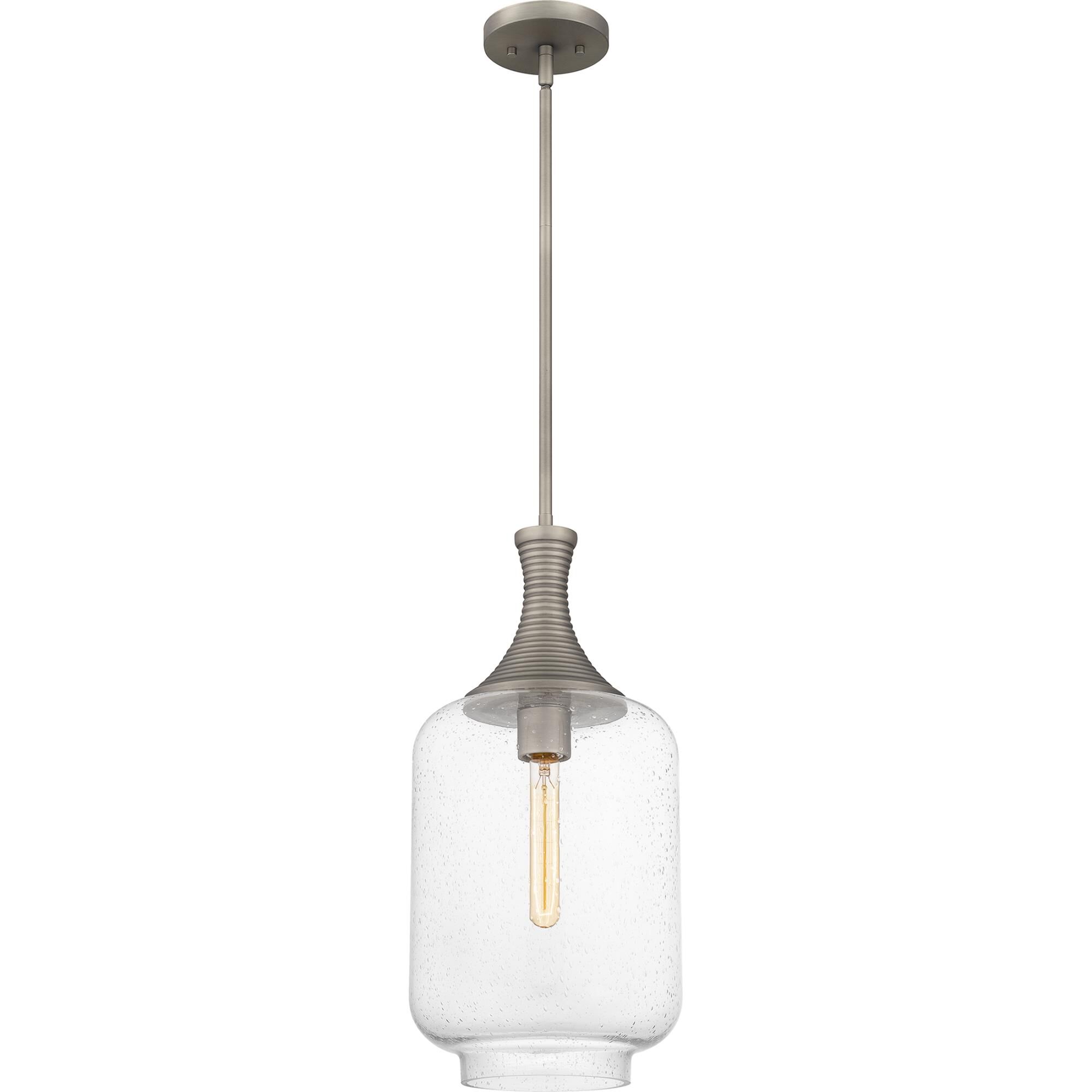 Shown in Antique Nickel finish and Clear Seedy Glass shade