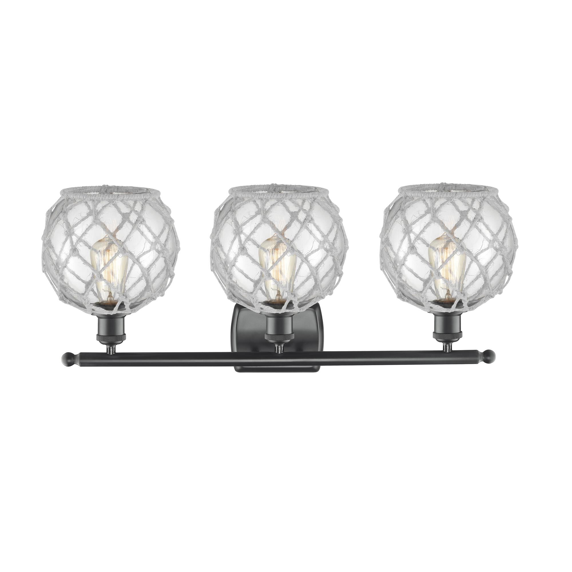 Shown in Matte Nickel finish and Clear With White Rope glass