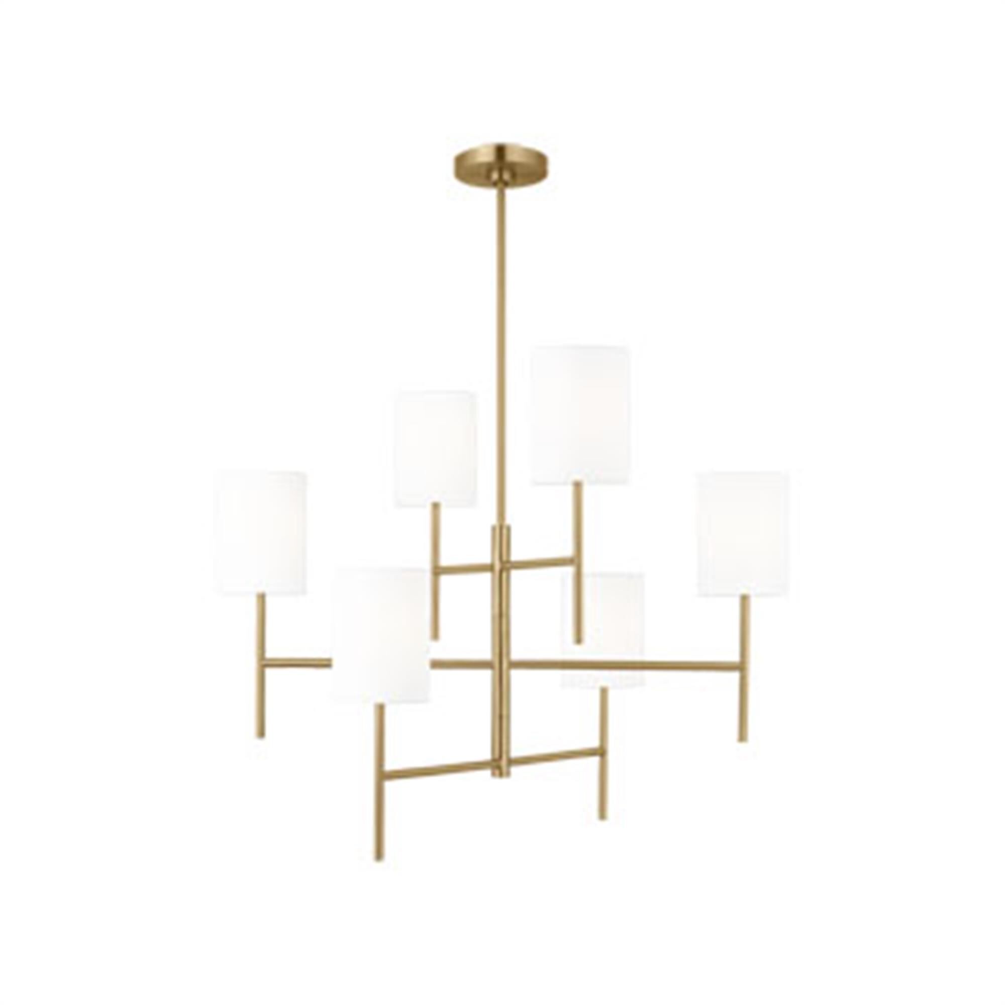 Shown in Burnished Brass finish and White Linen shade