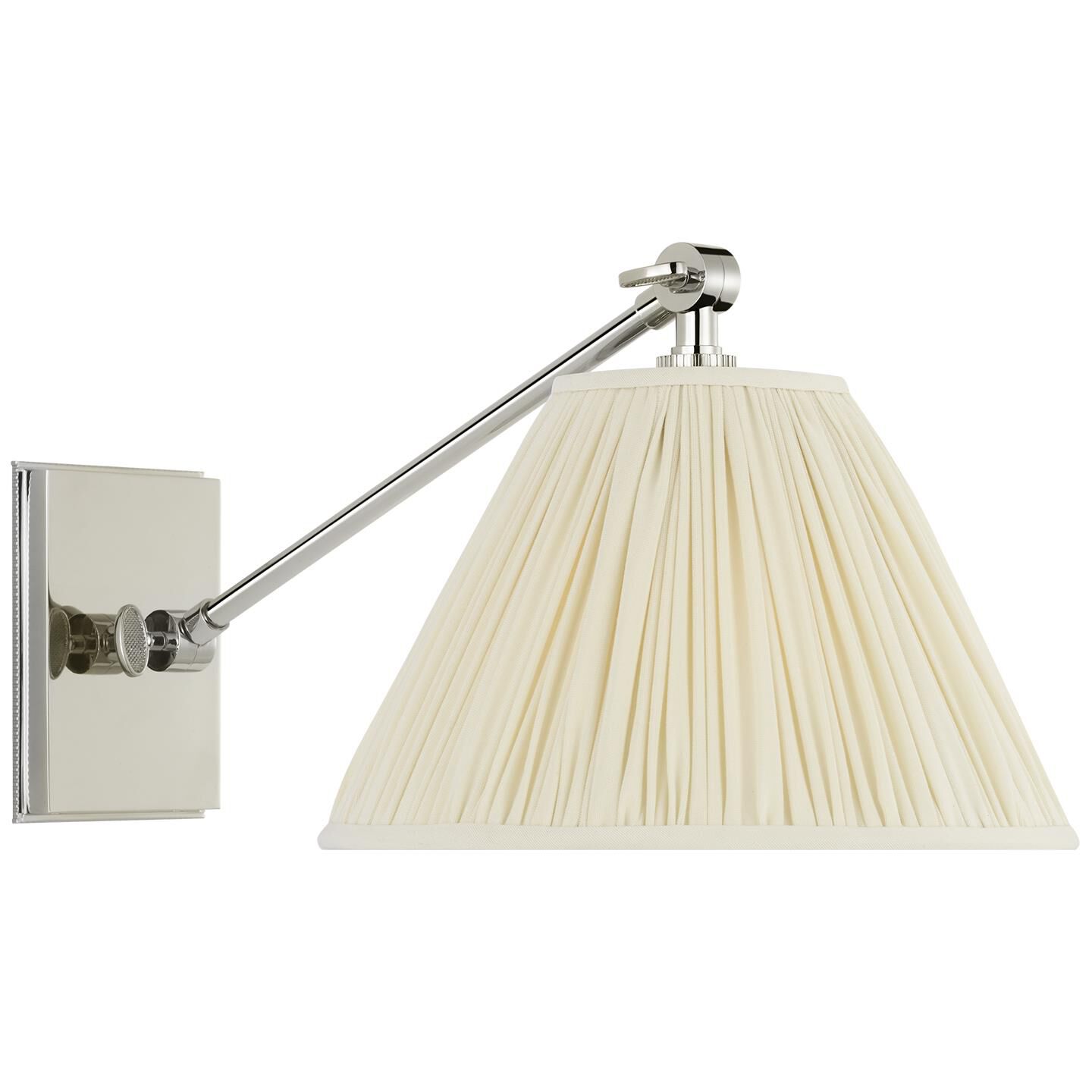 Shown in Polished Nickel finish and Silk Pleated shade