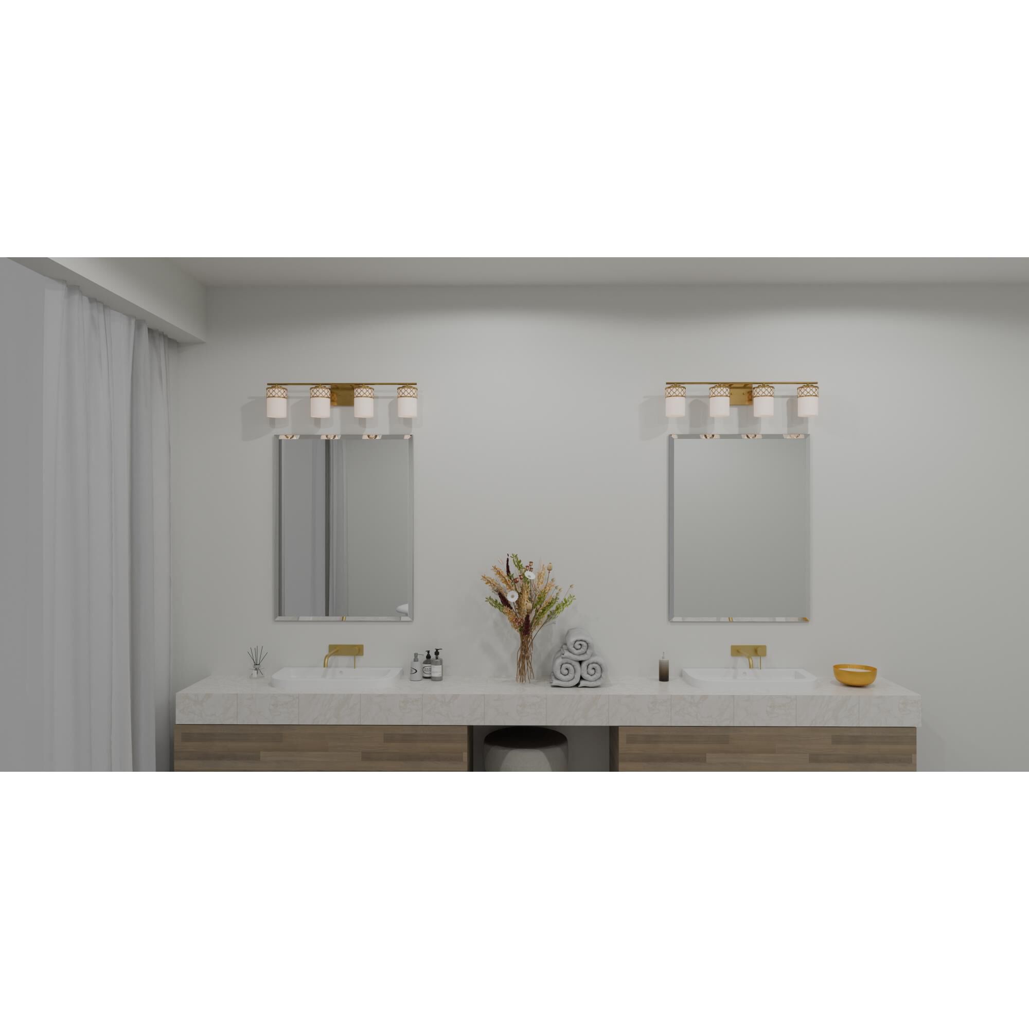 Shown in Aged Brass finish and Opal Etched glass