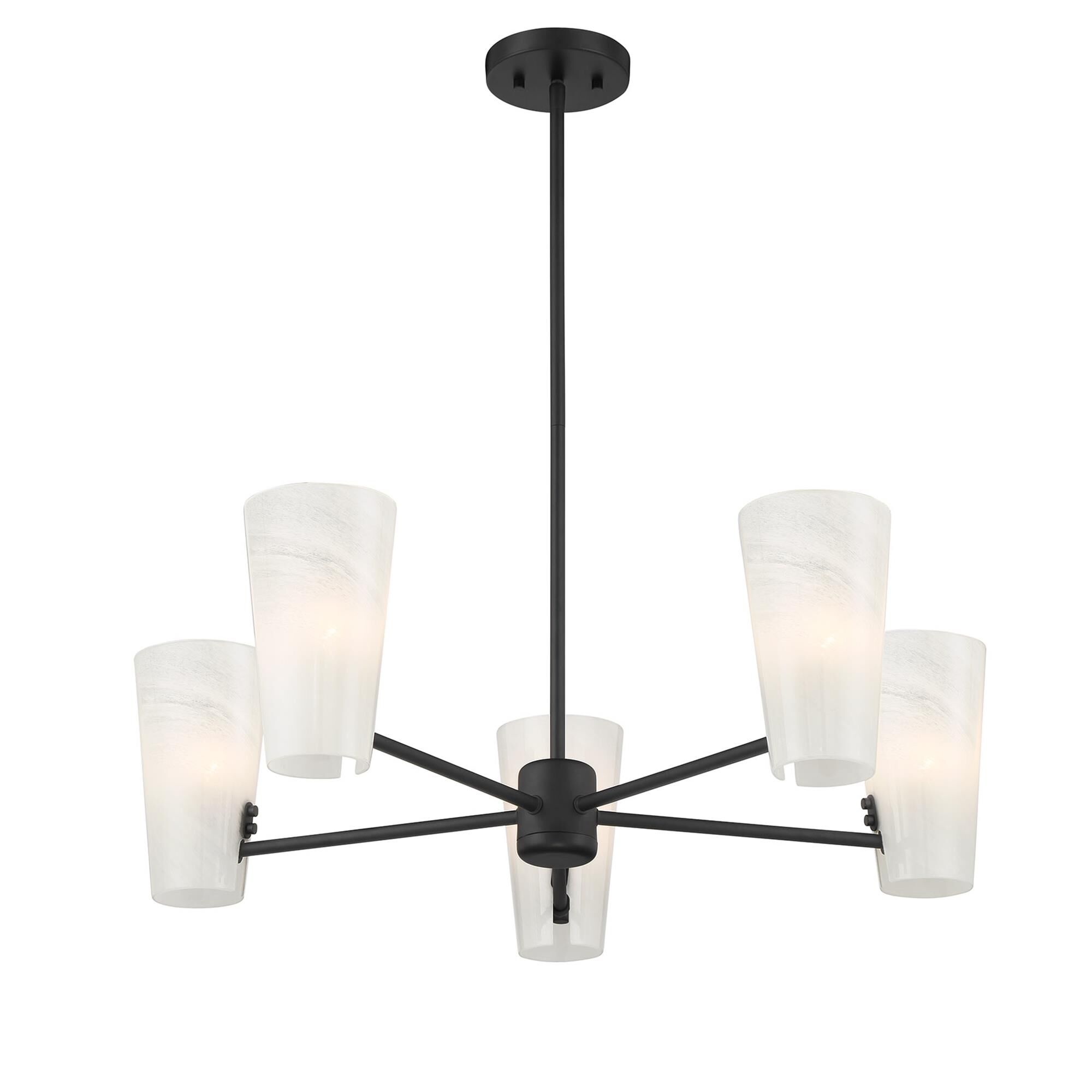 Shown in Matte Black finish and White Strie glass