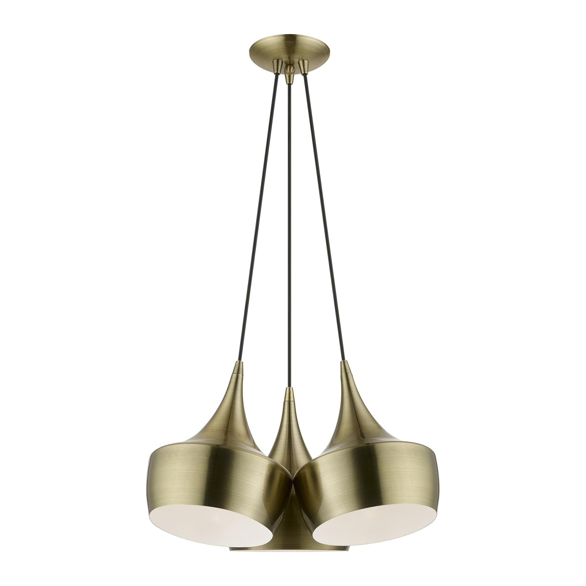 Shown in Antique Brass finish and Antique Brass with White Inside shade