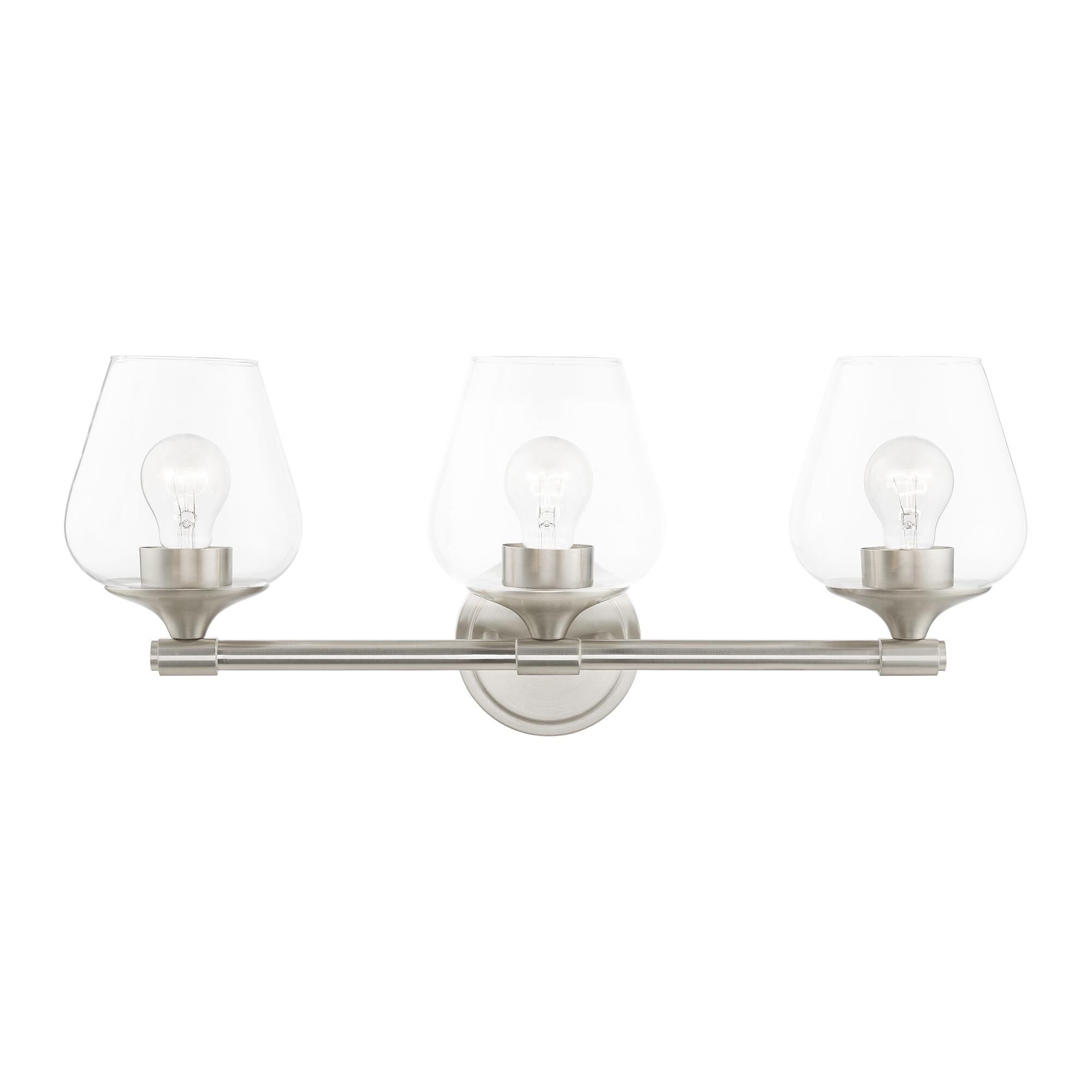 Shown in Brushed Nickel finish and Clear glass