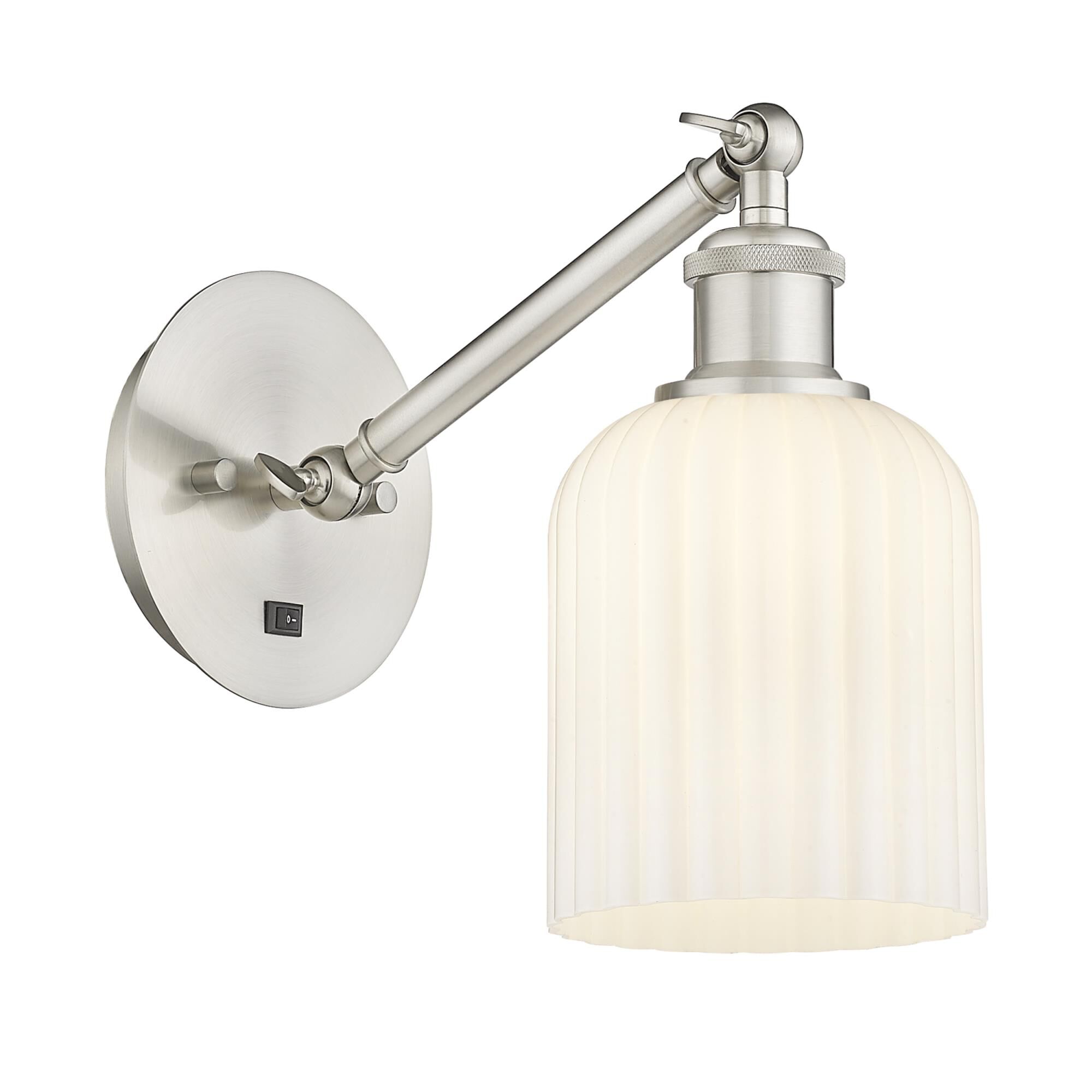 Shown in Satin Nickel finish and Gloss White shade