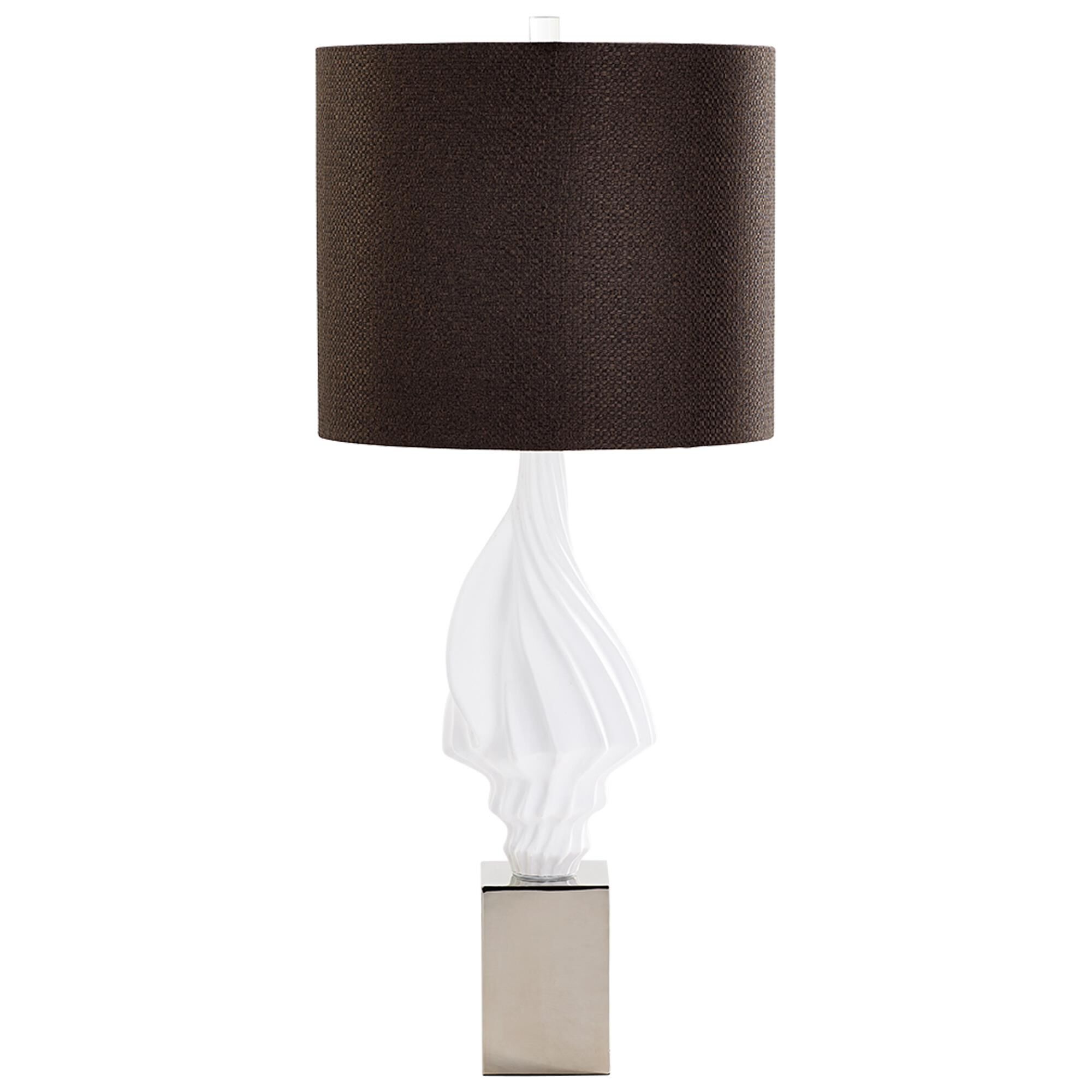 Shown in White finish and Brown Fabric shade