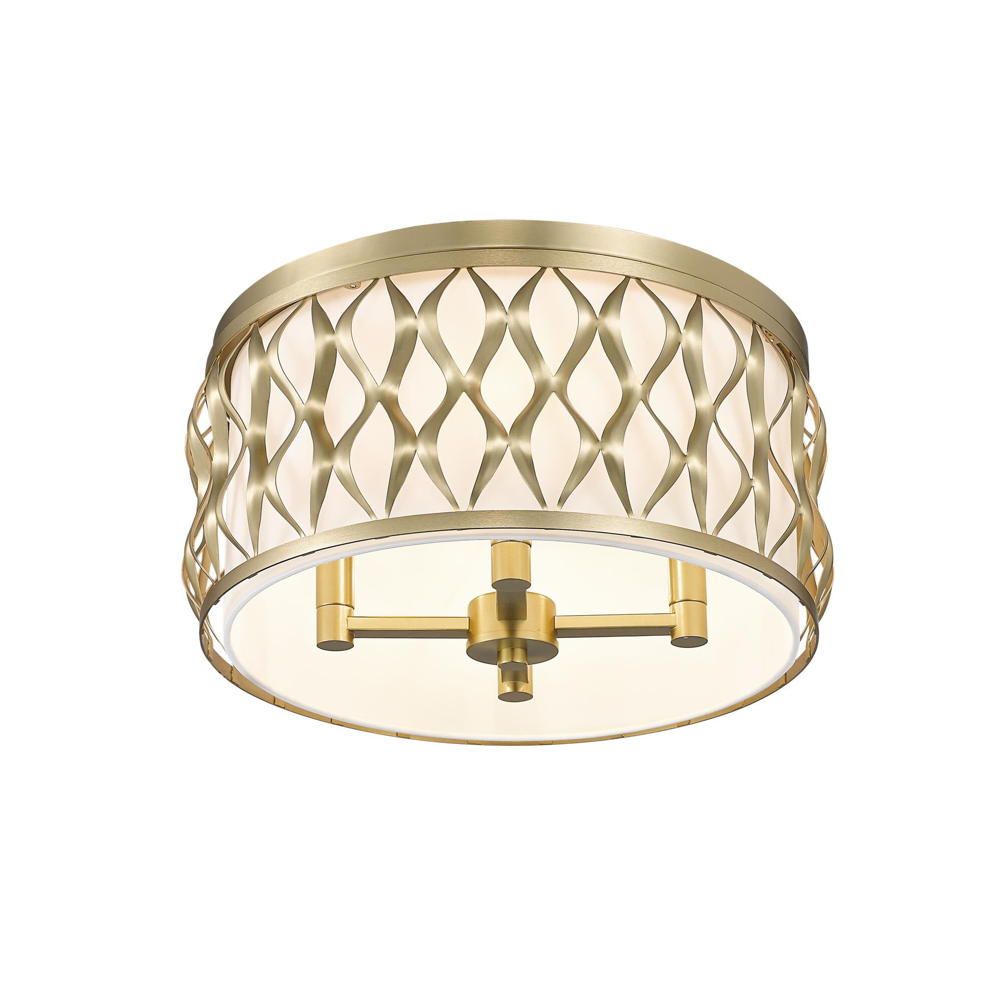 Shown in Modern Gold finish and White glass and White shade