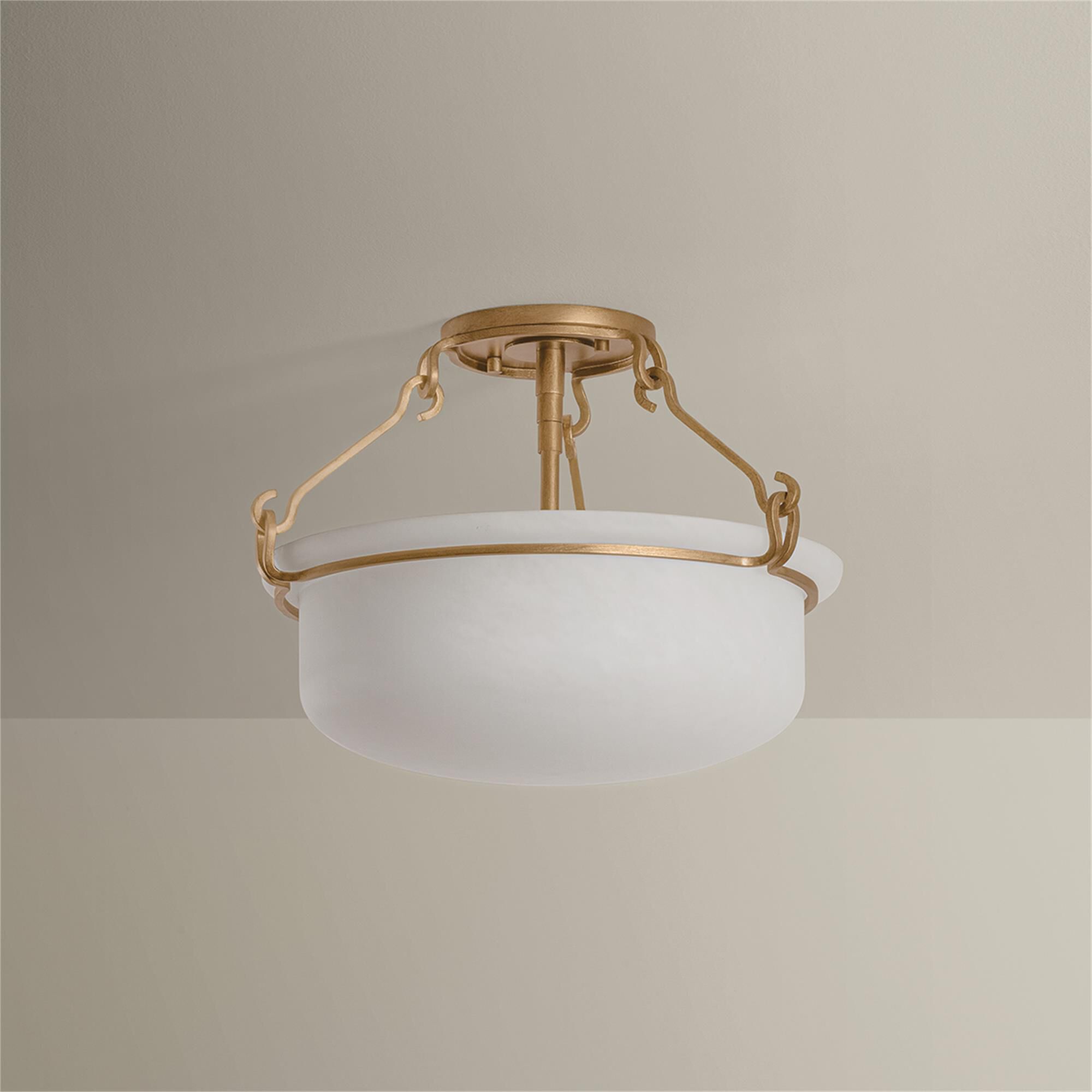 Shown in Patina Gold Leaf finish and Matte Cloud glass
