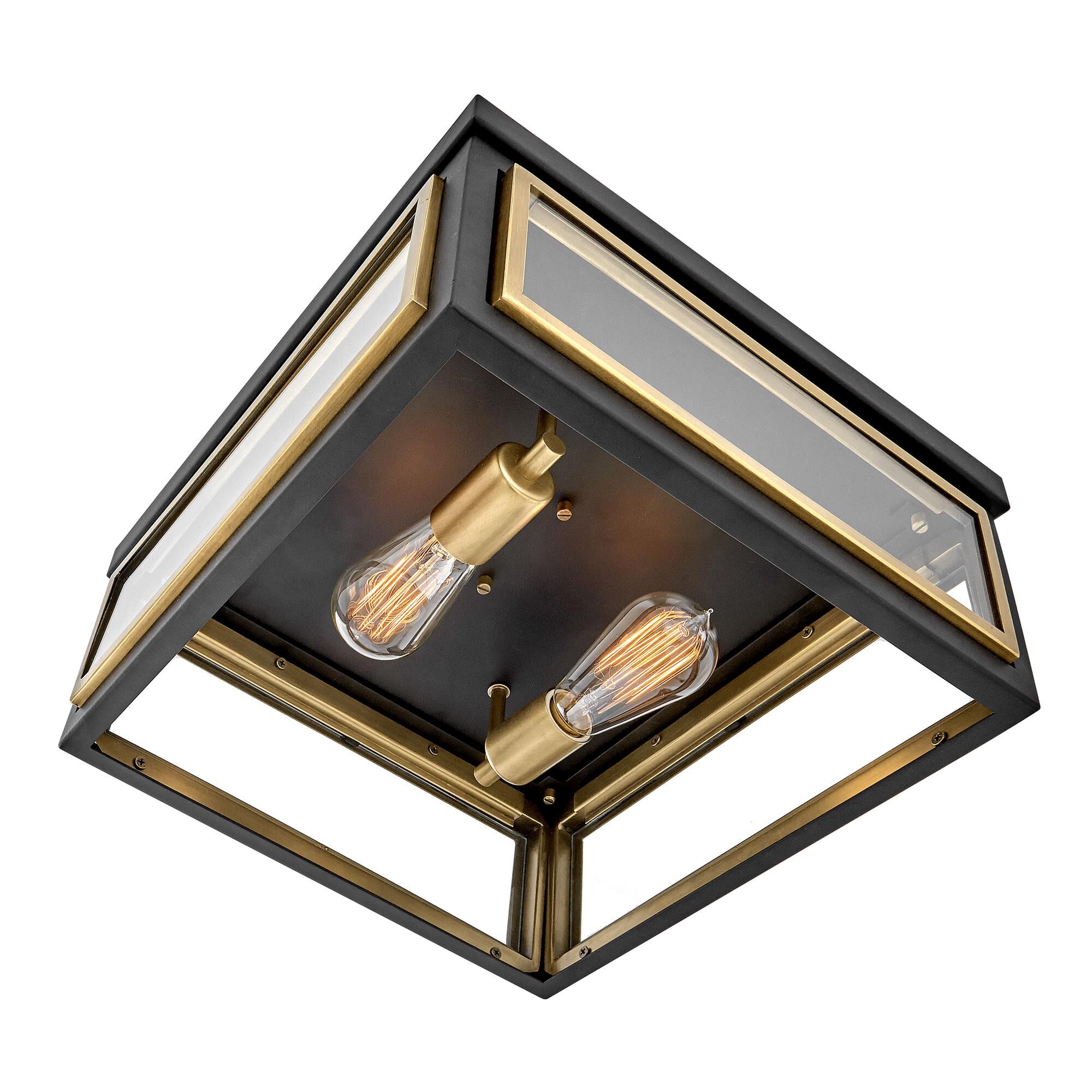 Shown in Black with Heritage Brass Accents finish and Clear glass