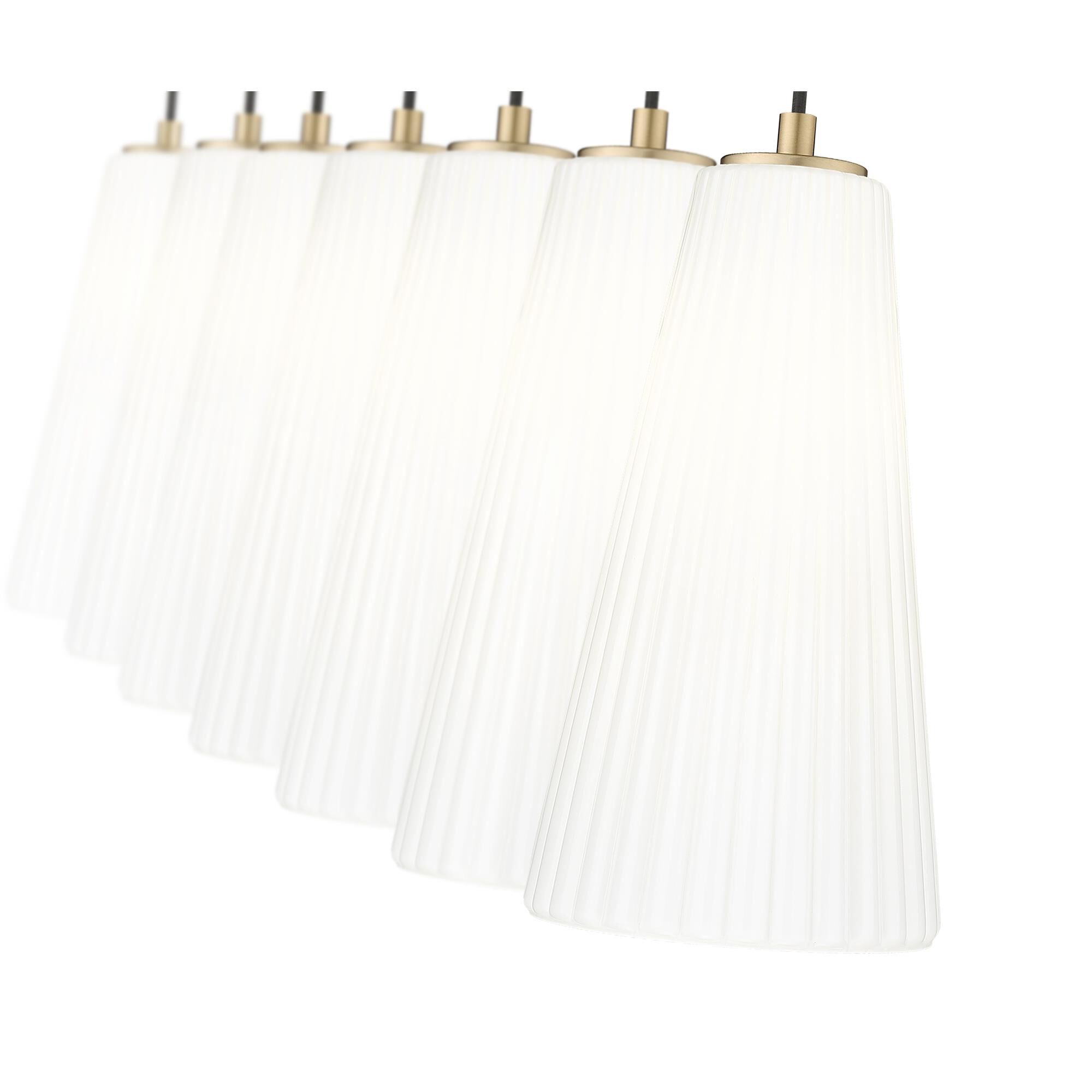 Shown in Modern Gold finish and White glass and White shade