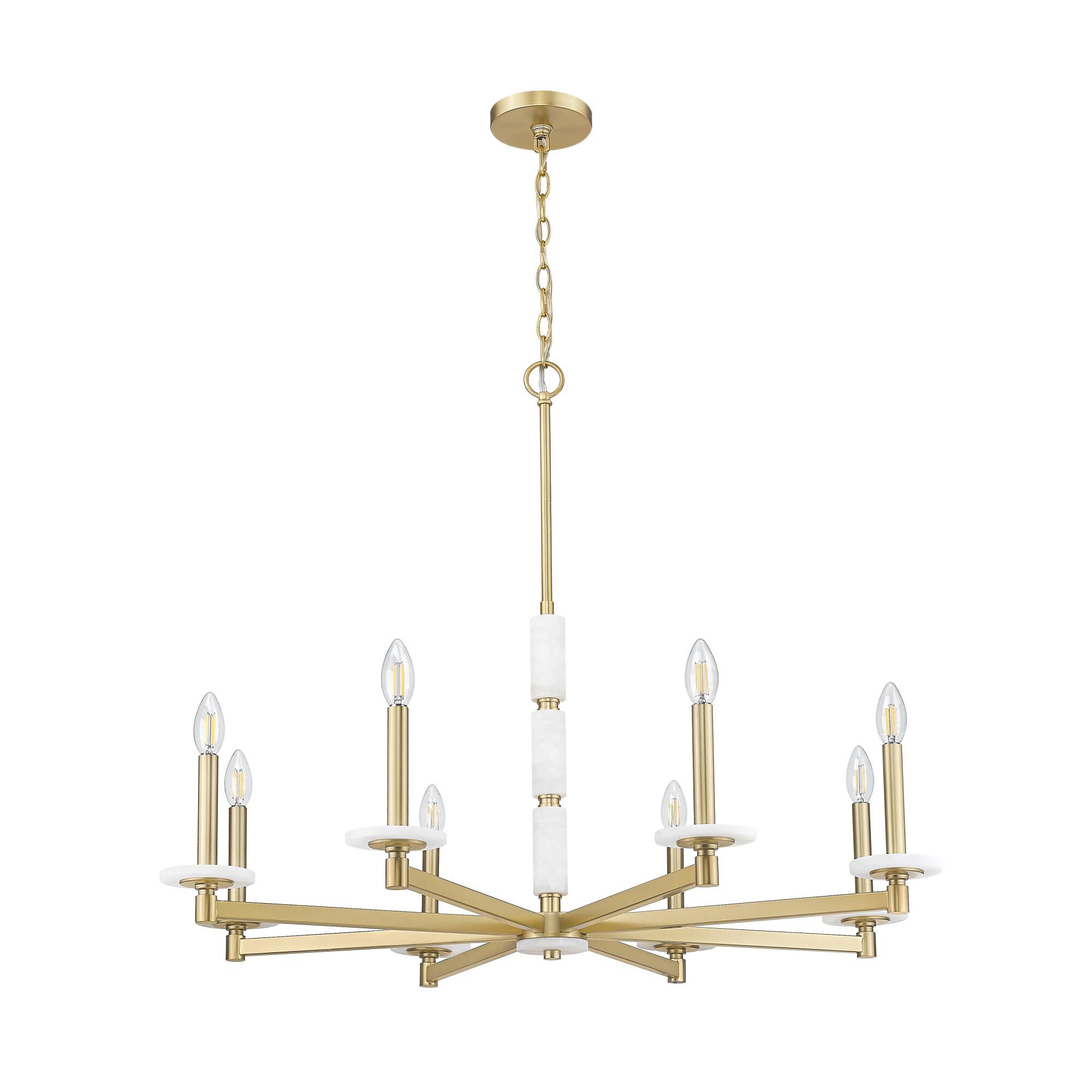 Shown in Modern Gold finish and Alabaster glass and Alabaster shade
