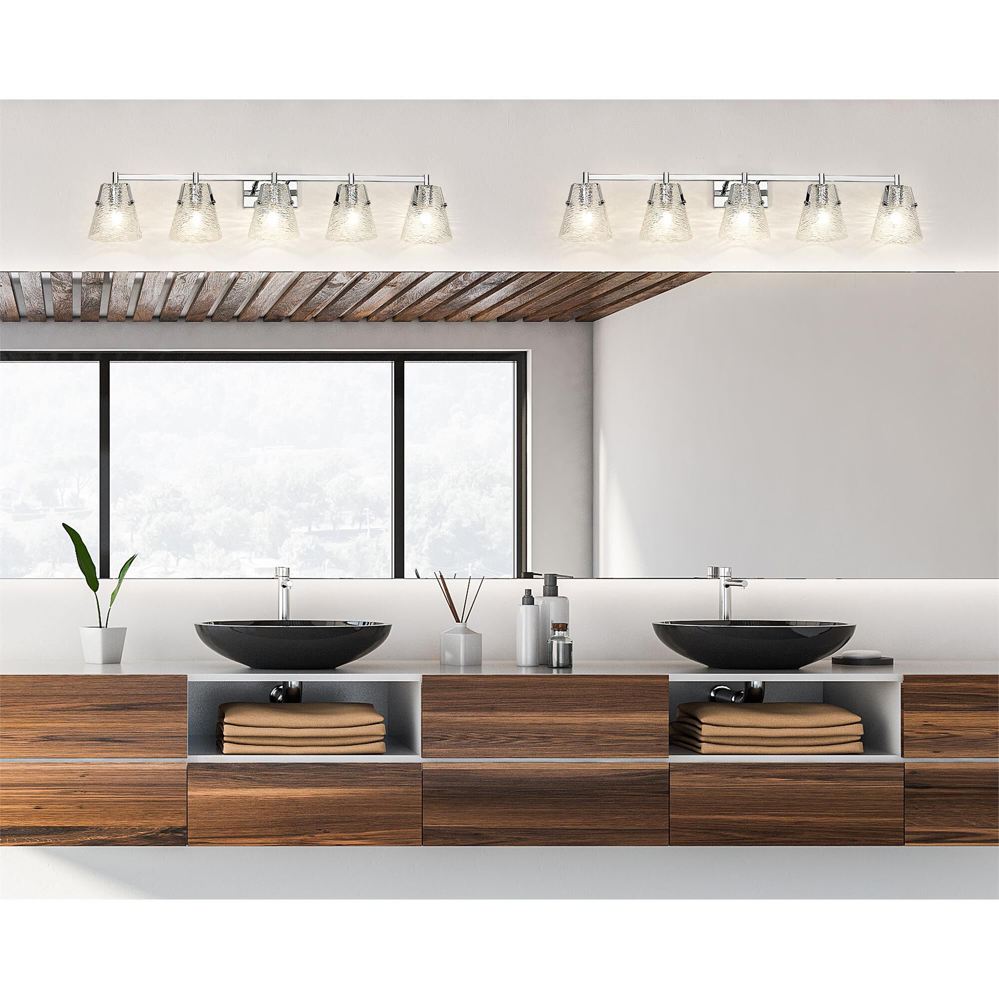 Shown in Chrome finish and Clear Ribbed glass
