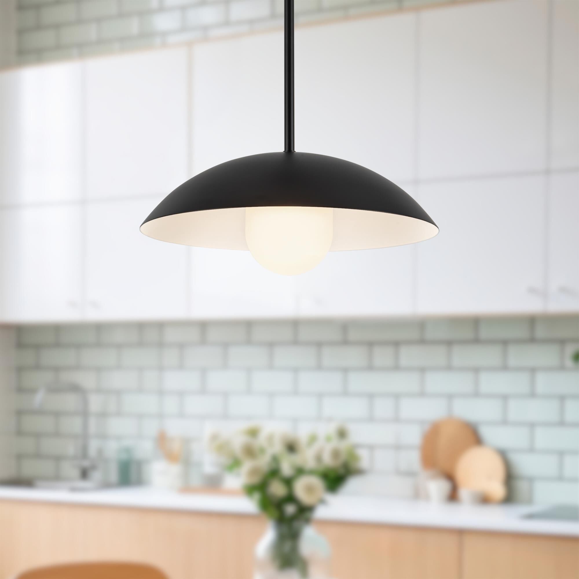 Shown in Black finish and Matte Opal glass