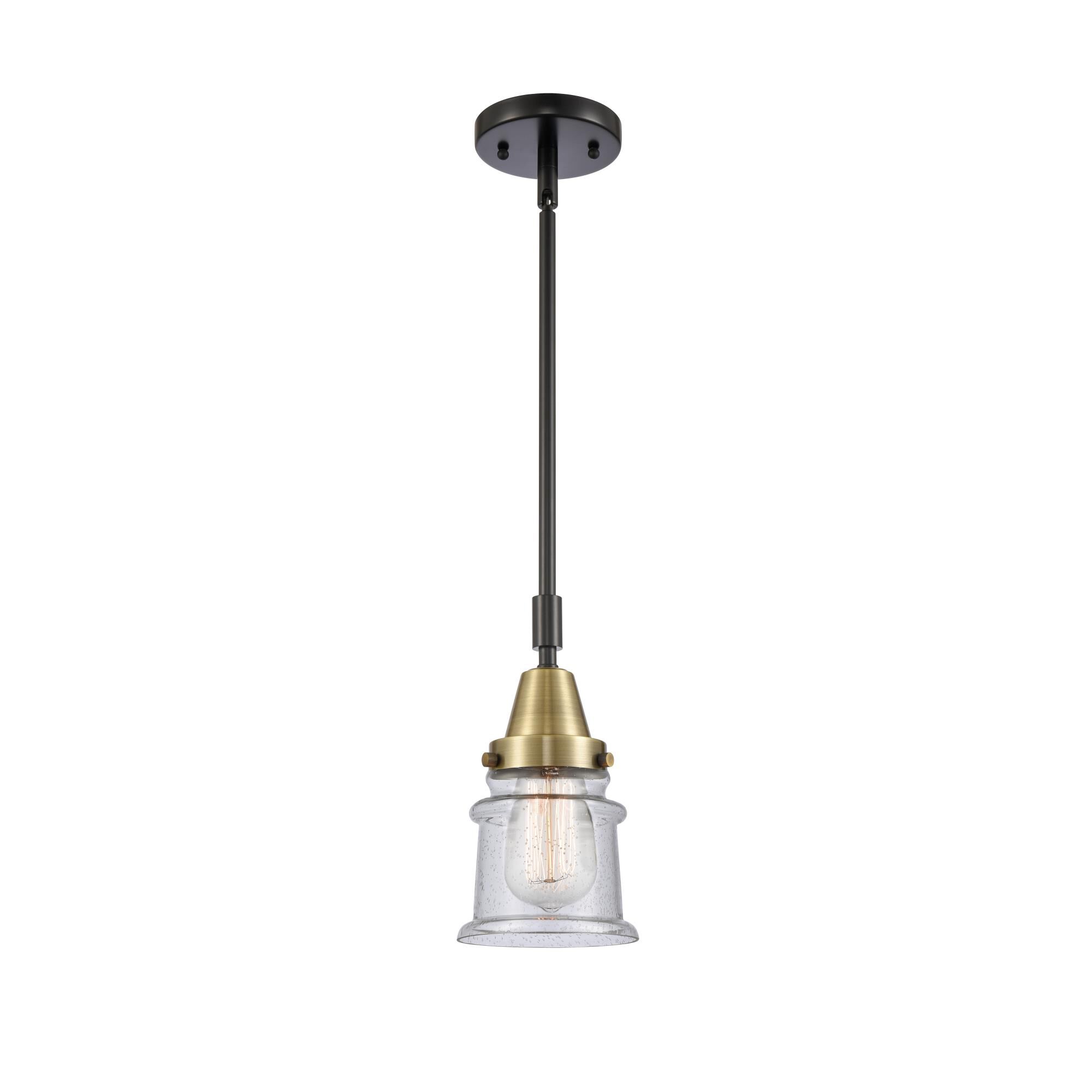 Shown in Black Antique Brass finish and Seedy Canton glass