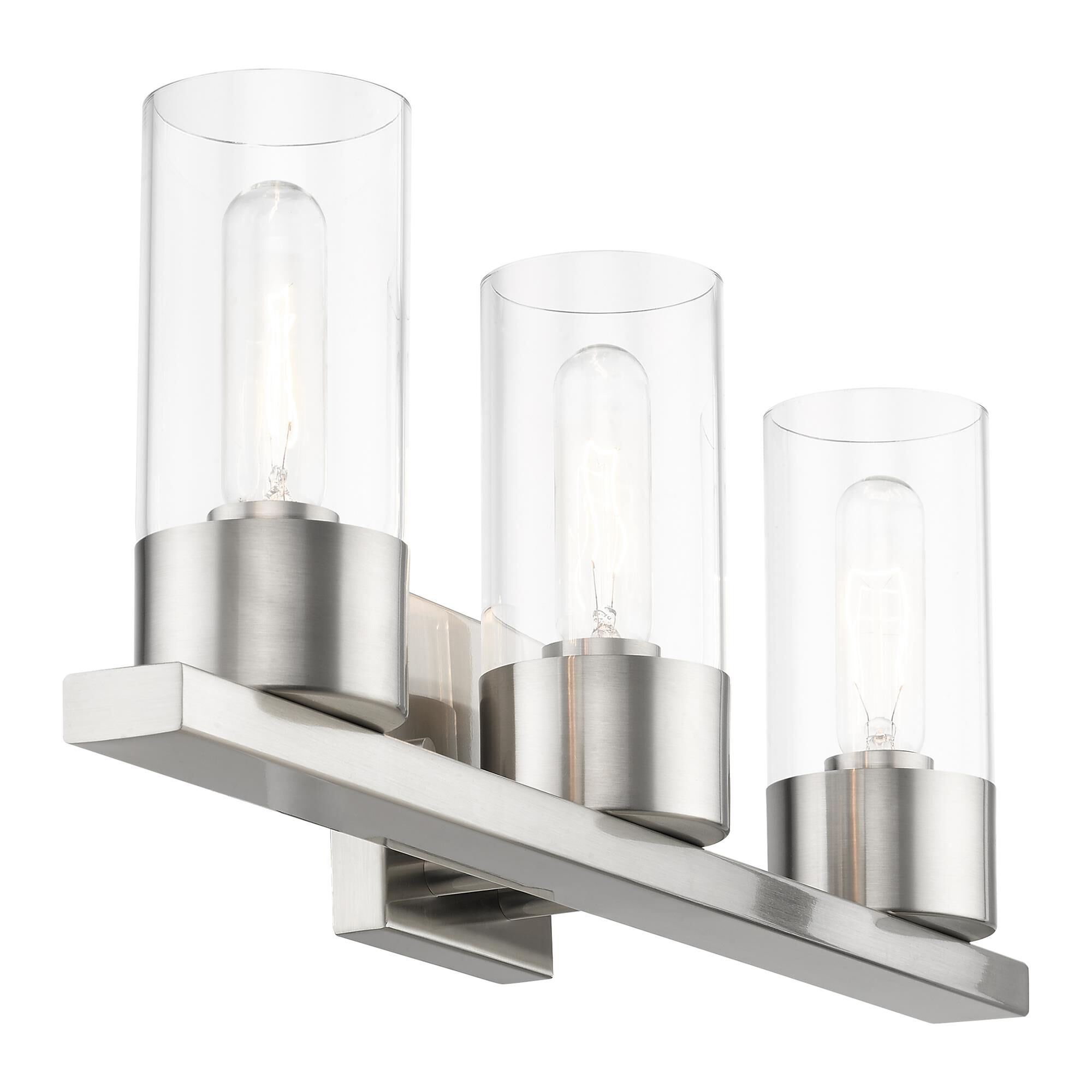 Shown in Brushed Nickel finish and Clear glass