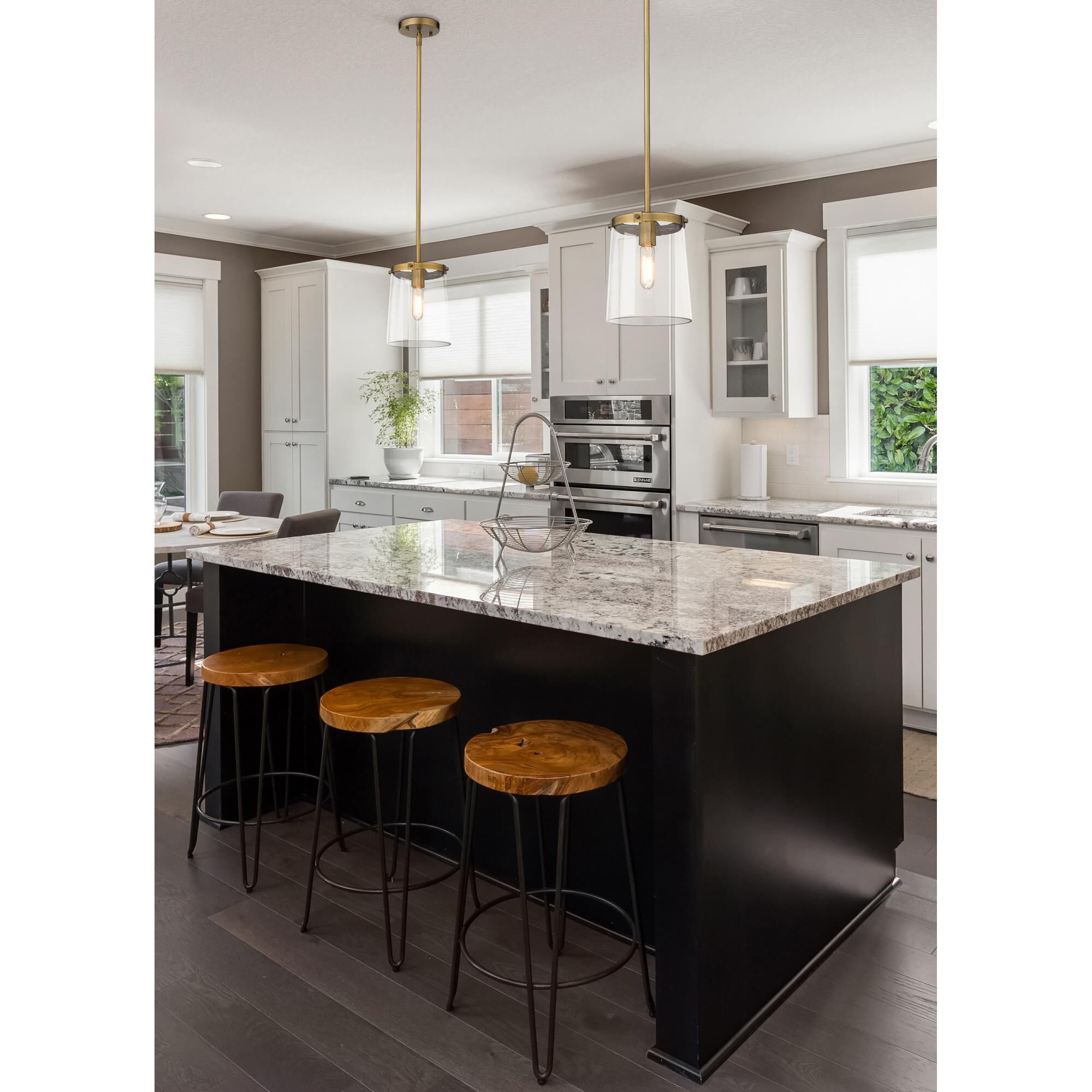 Shown in Rubbed Brass finish and Clear glass and No Shade shade