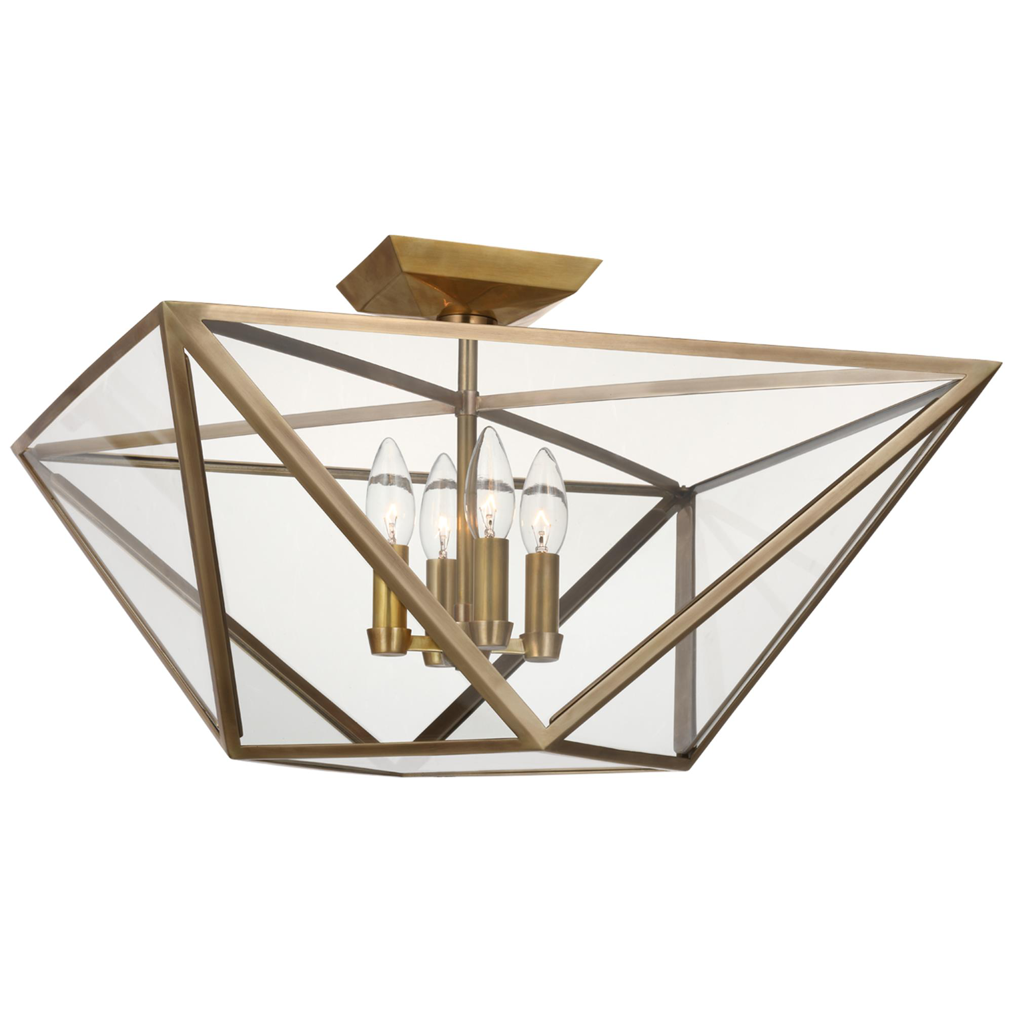 Shown in Hand-Rubbed Antique Brass finish and Clear glass
