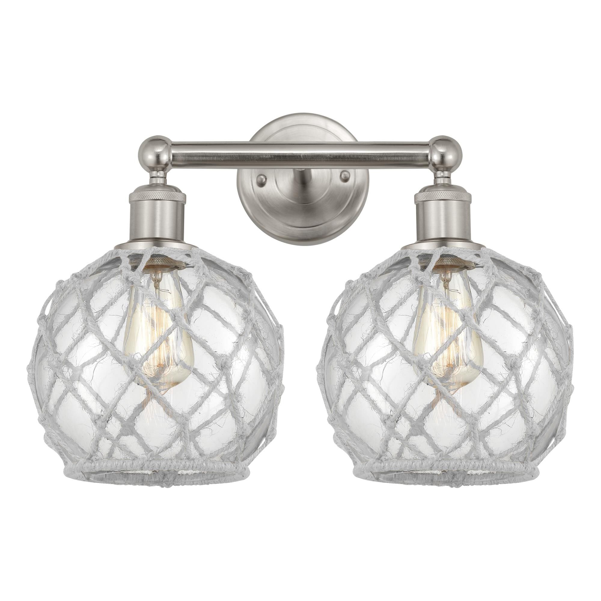 Shown in Brushed Satin Nickel finish and Clear with White Rope glass