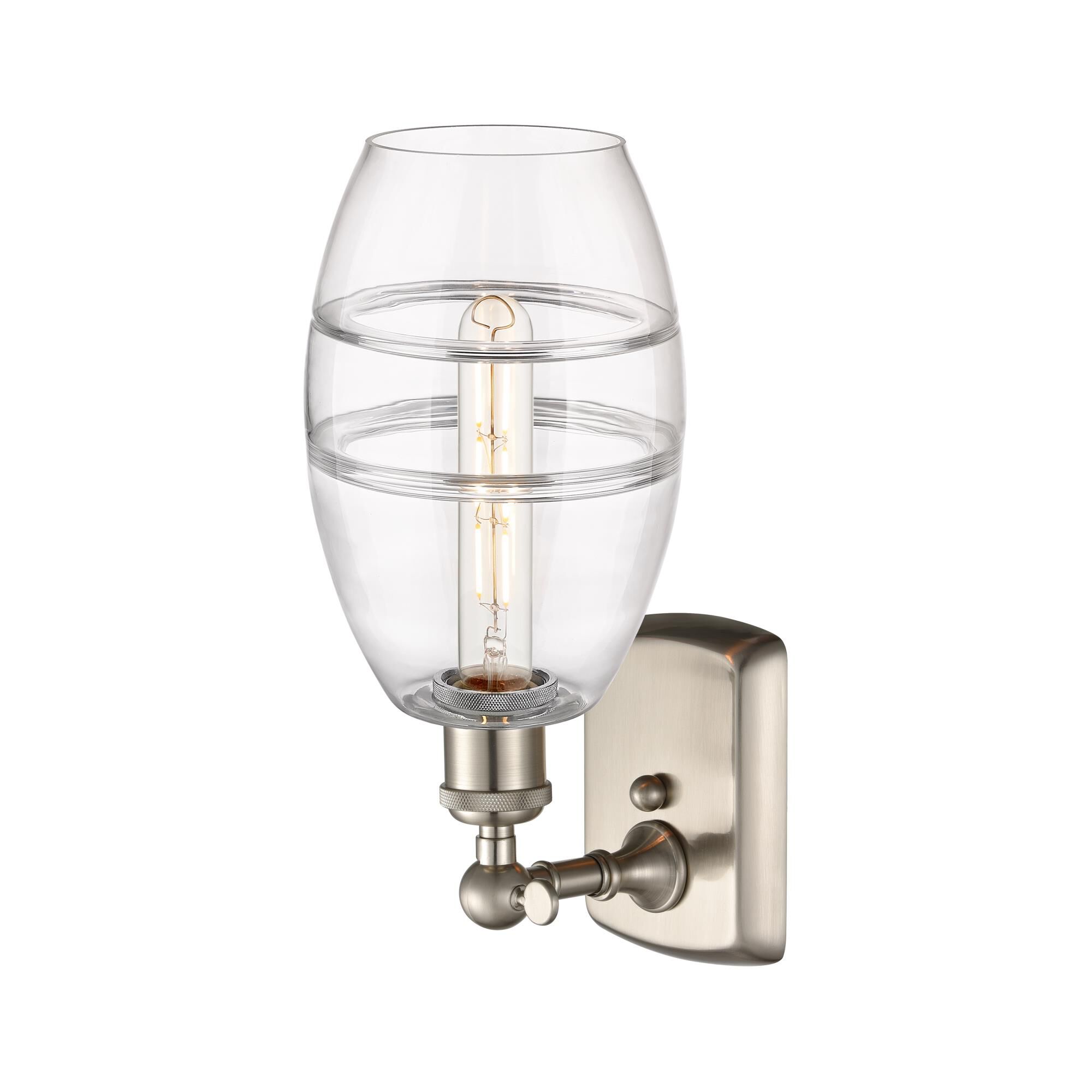 Shown in Brushed Satin Nickel finish and Clear glass