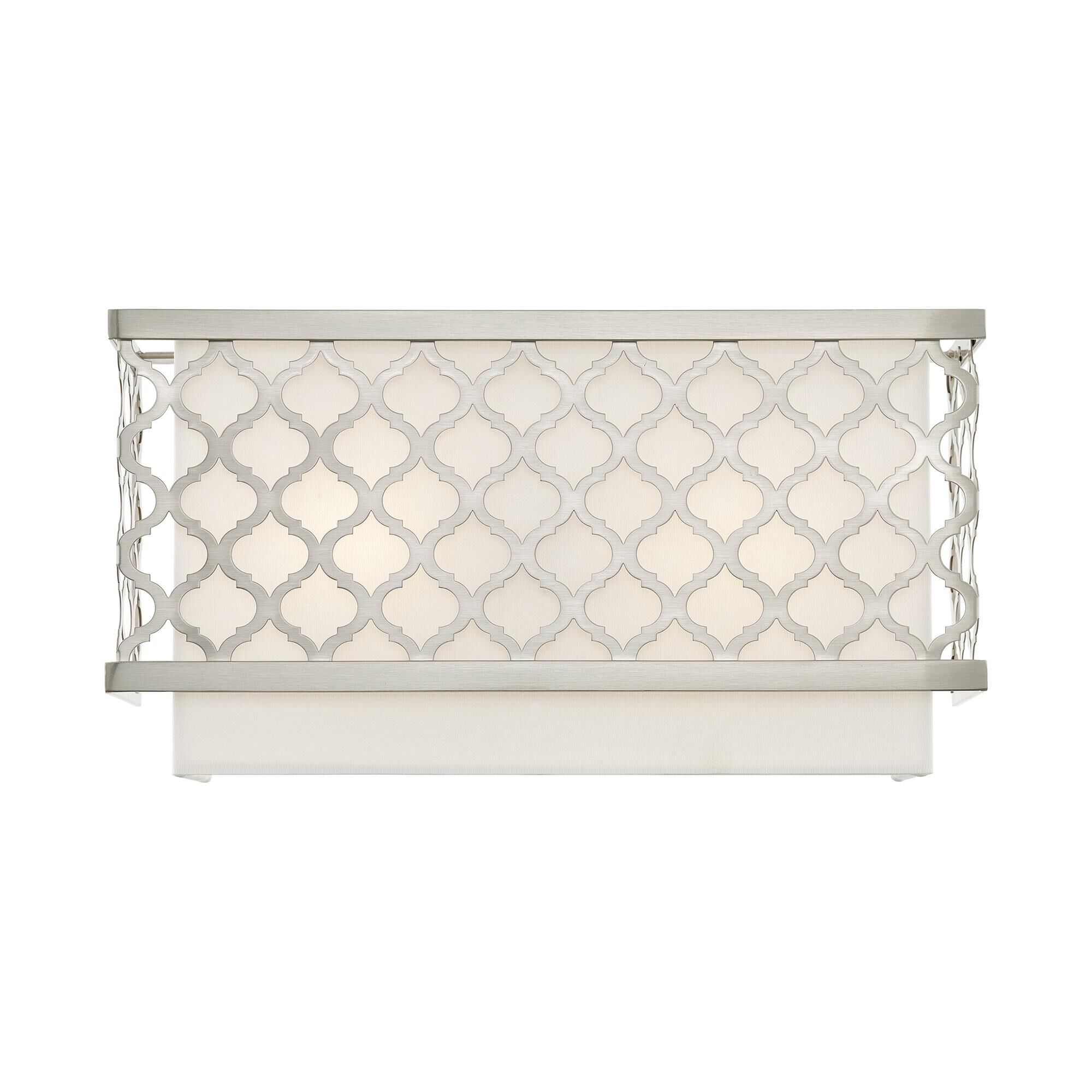 Shown in Brushed Nickel finish and Hand Crafted Off-White Fabric Outside & White Fabric Inside Hardback shade