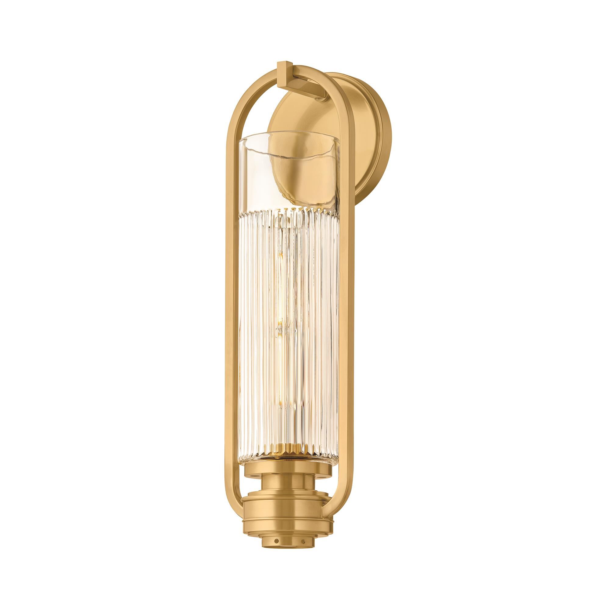 Shown in Aged Brass finish and Clear Optic glass