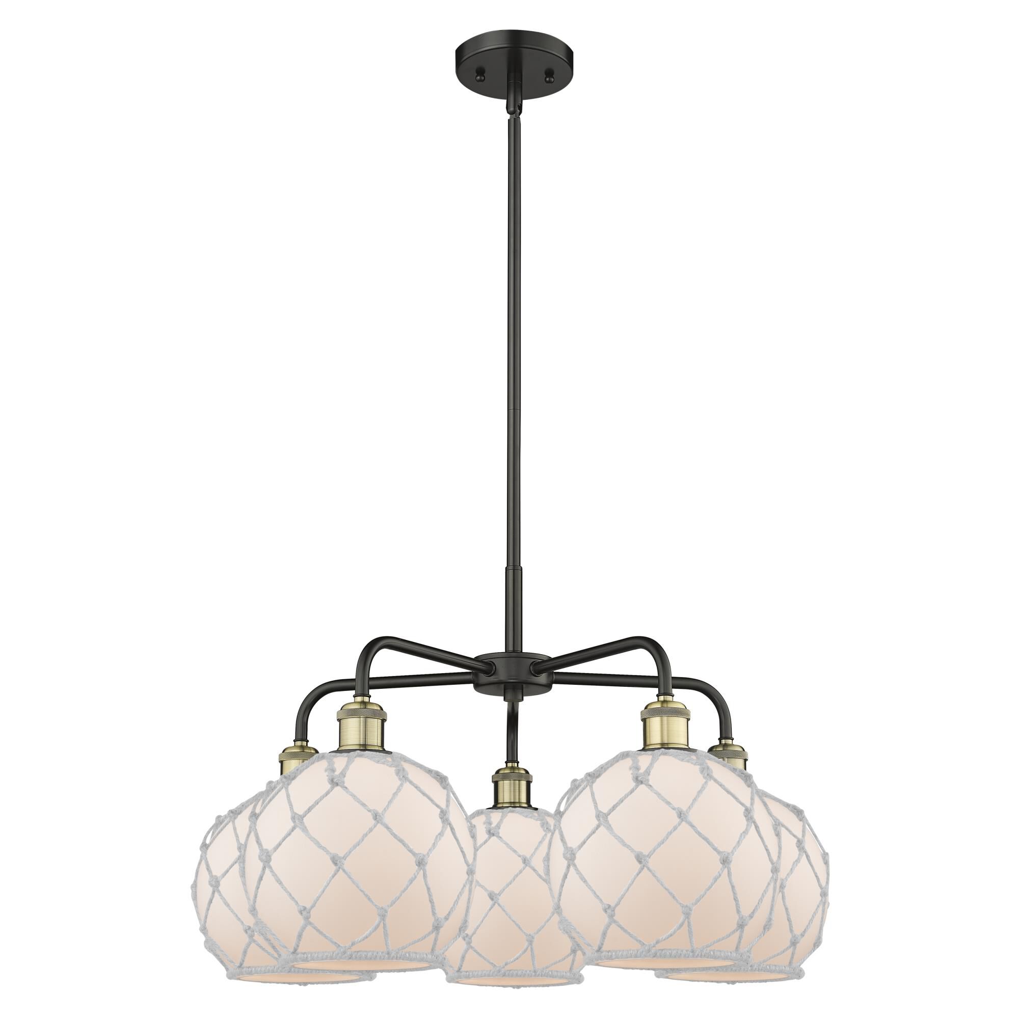 Shown in Black Antique Brass finish and White with White Rope glass