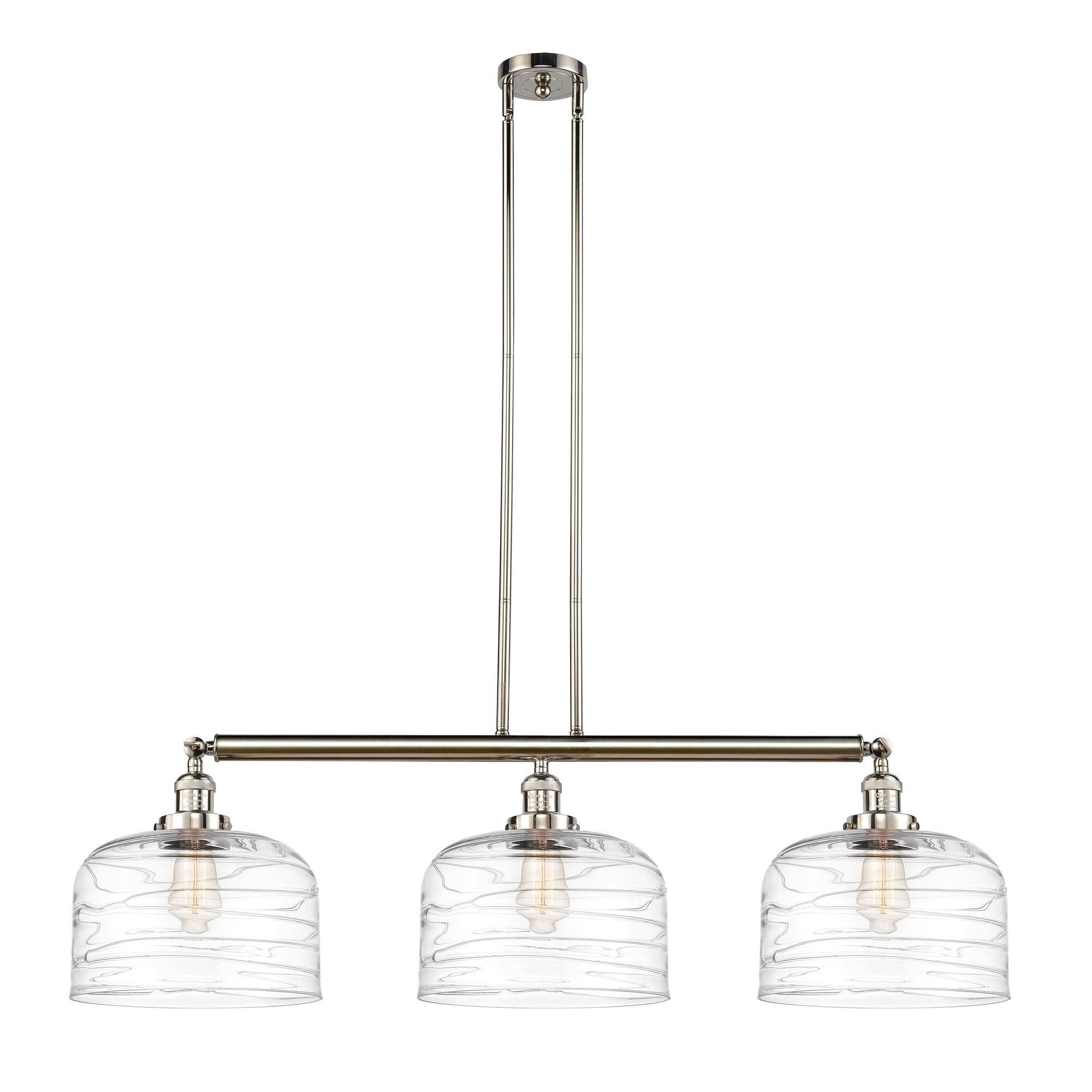 Shown in Polished Nickel finish and Clear Deco Swirl X-Large Bell glass