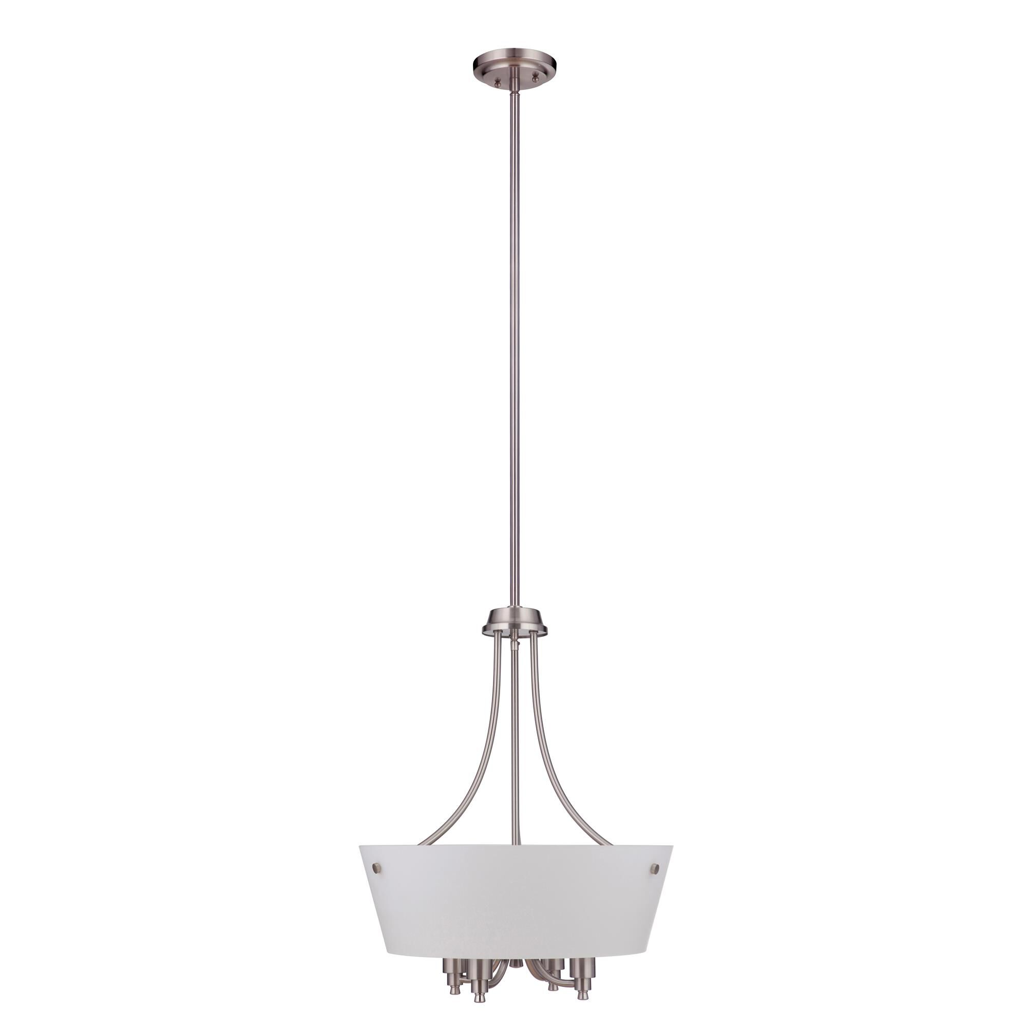Shown in Brushed Polished Nickel finish and White Frosted glass and Glass shade