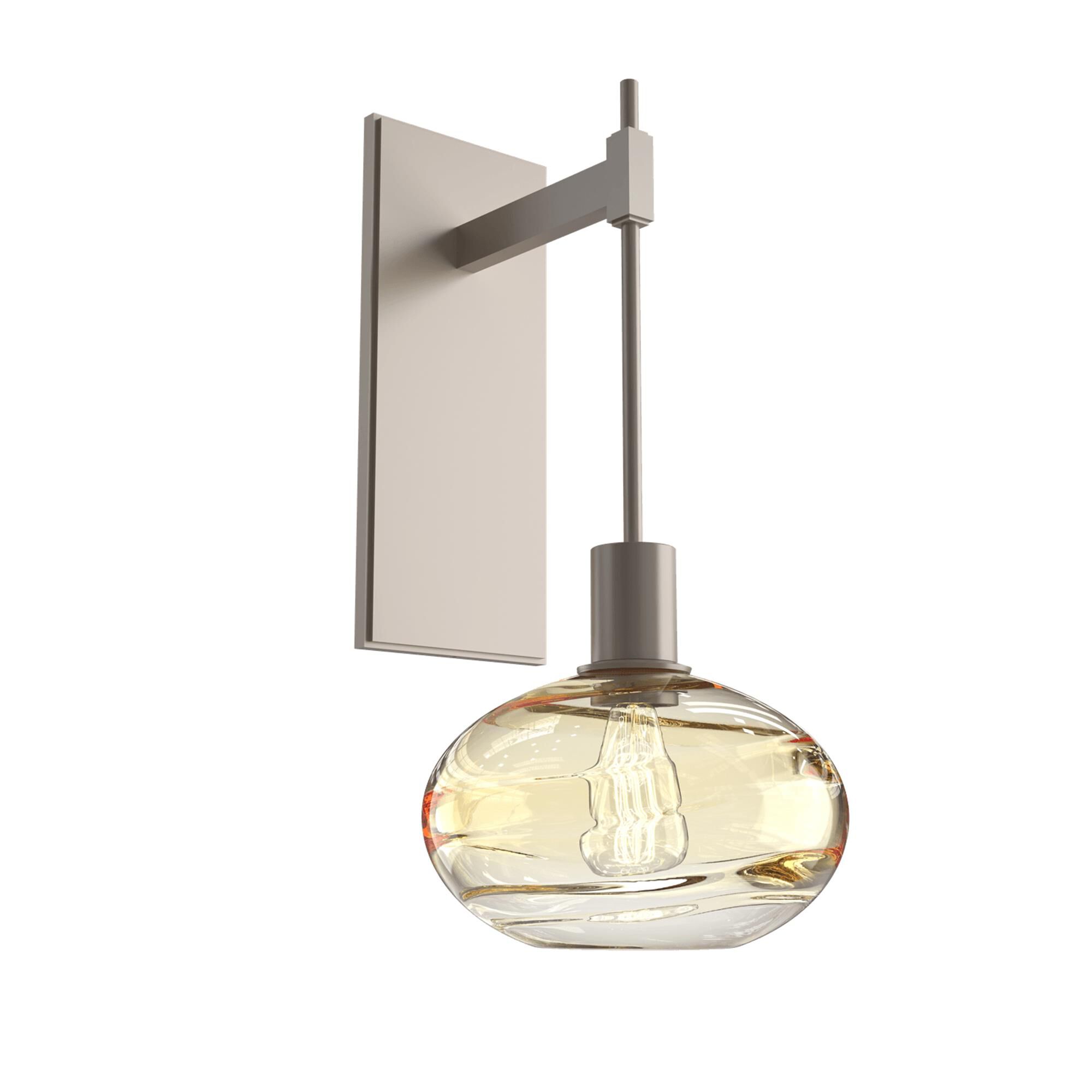Shown in Metallic Beige Silver finish and Optic Blown Amber glass