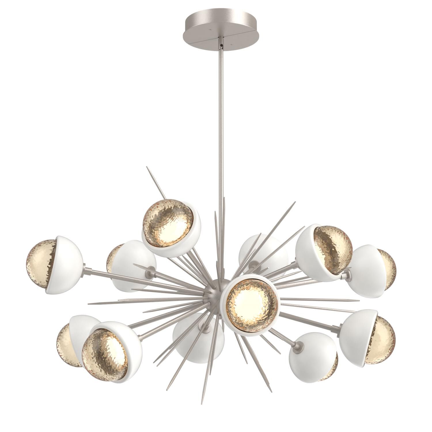 Shown in Beige Silver finish and Amber glass and Salt White accent