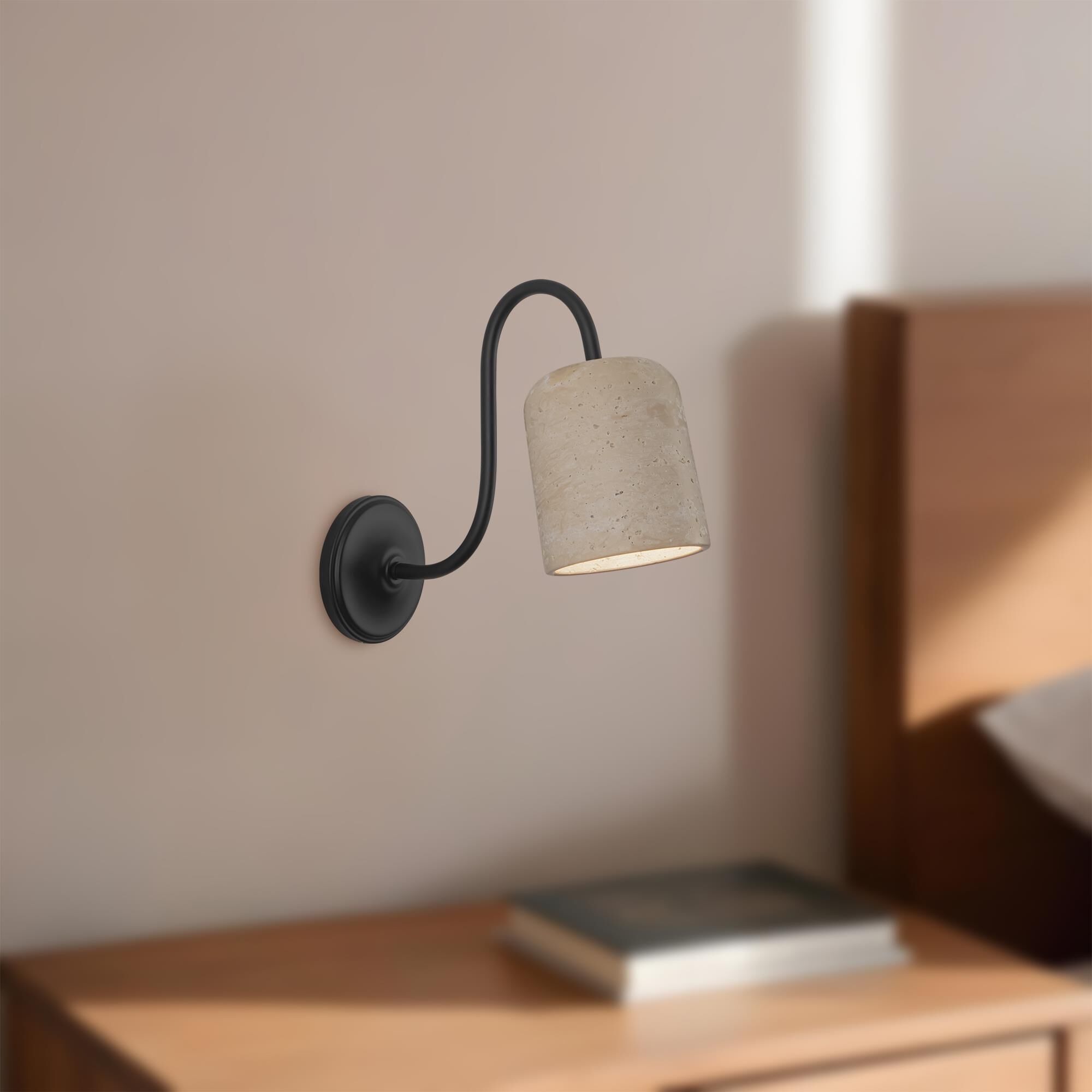 Shown in Matte Black and Travertine finish and Stone shade