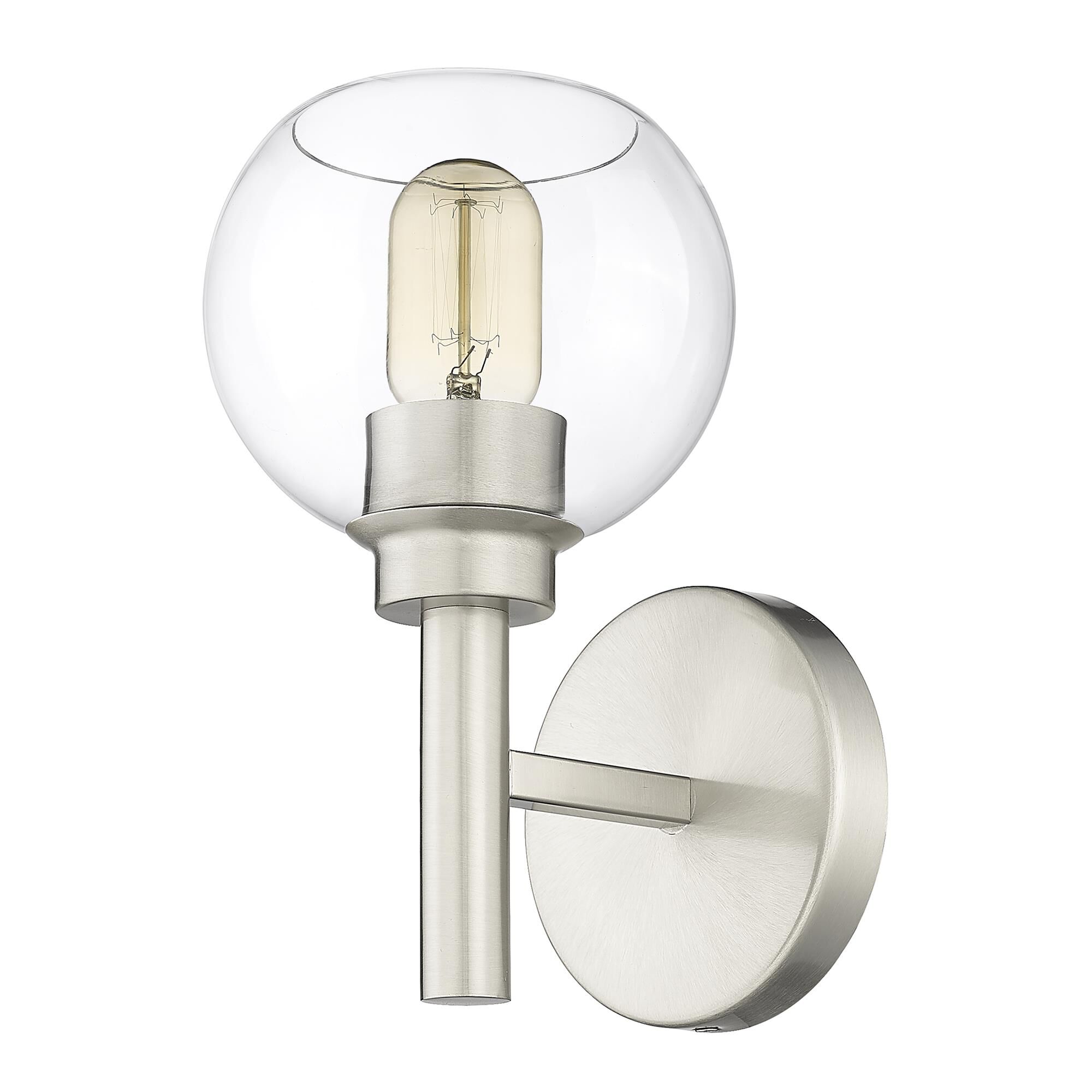 Shown in Brushed Nickel finish and Clear glass
