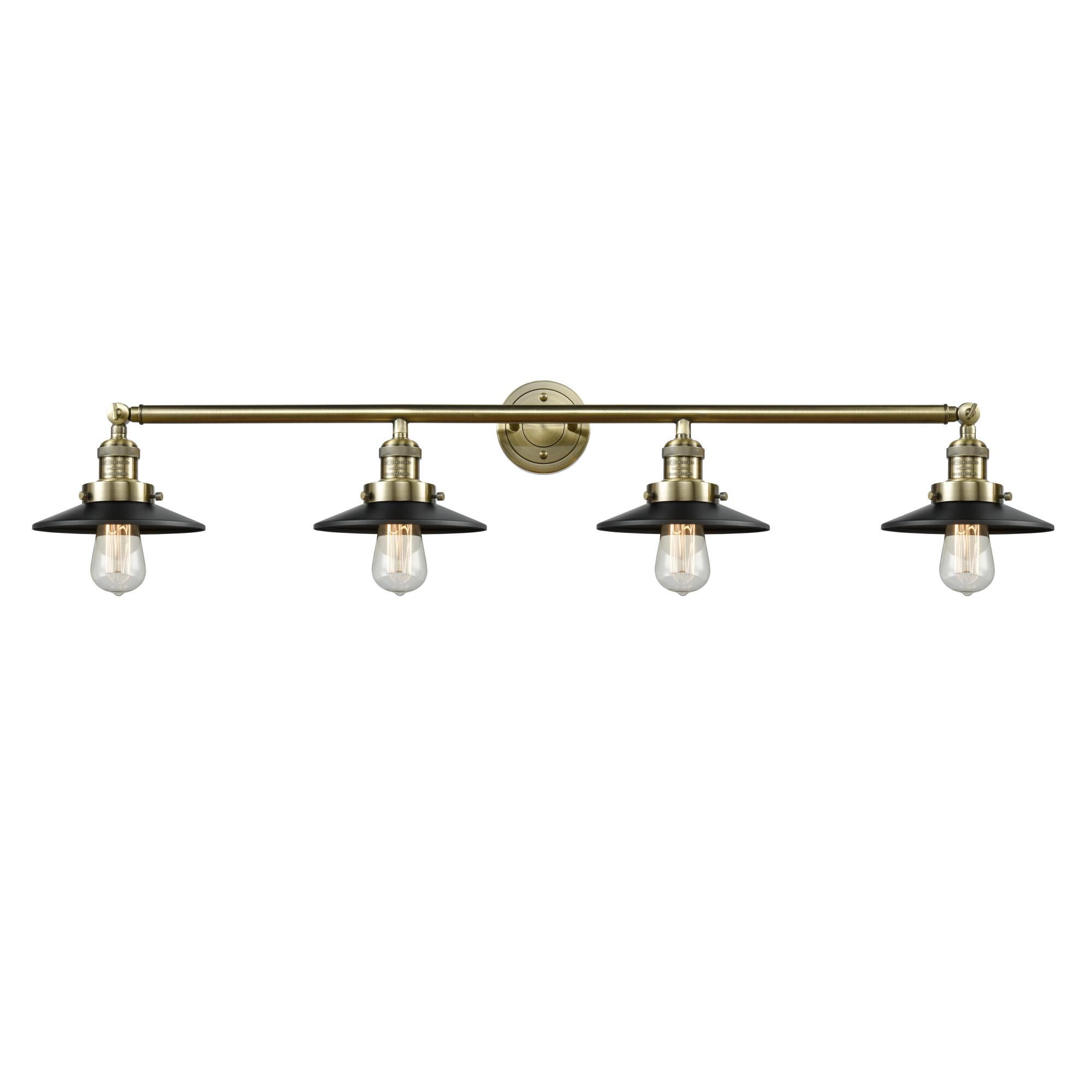 Shown in Antique Brass finish and Matte Black shade