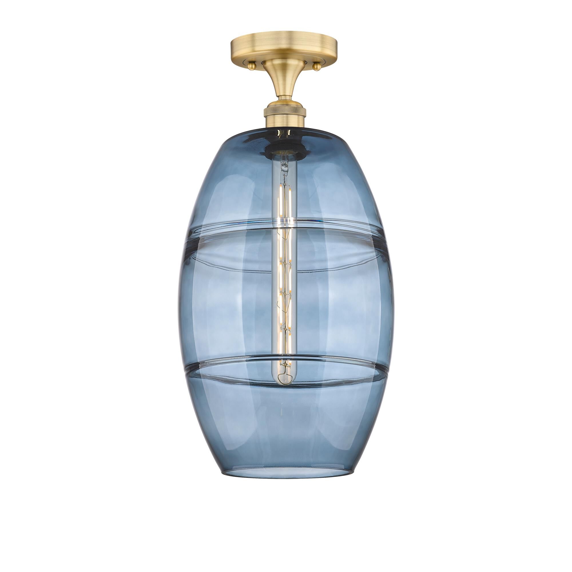 Shown in Brushed Brass finish and Princess Blue glass