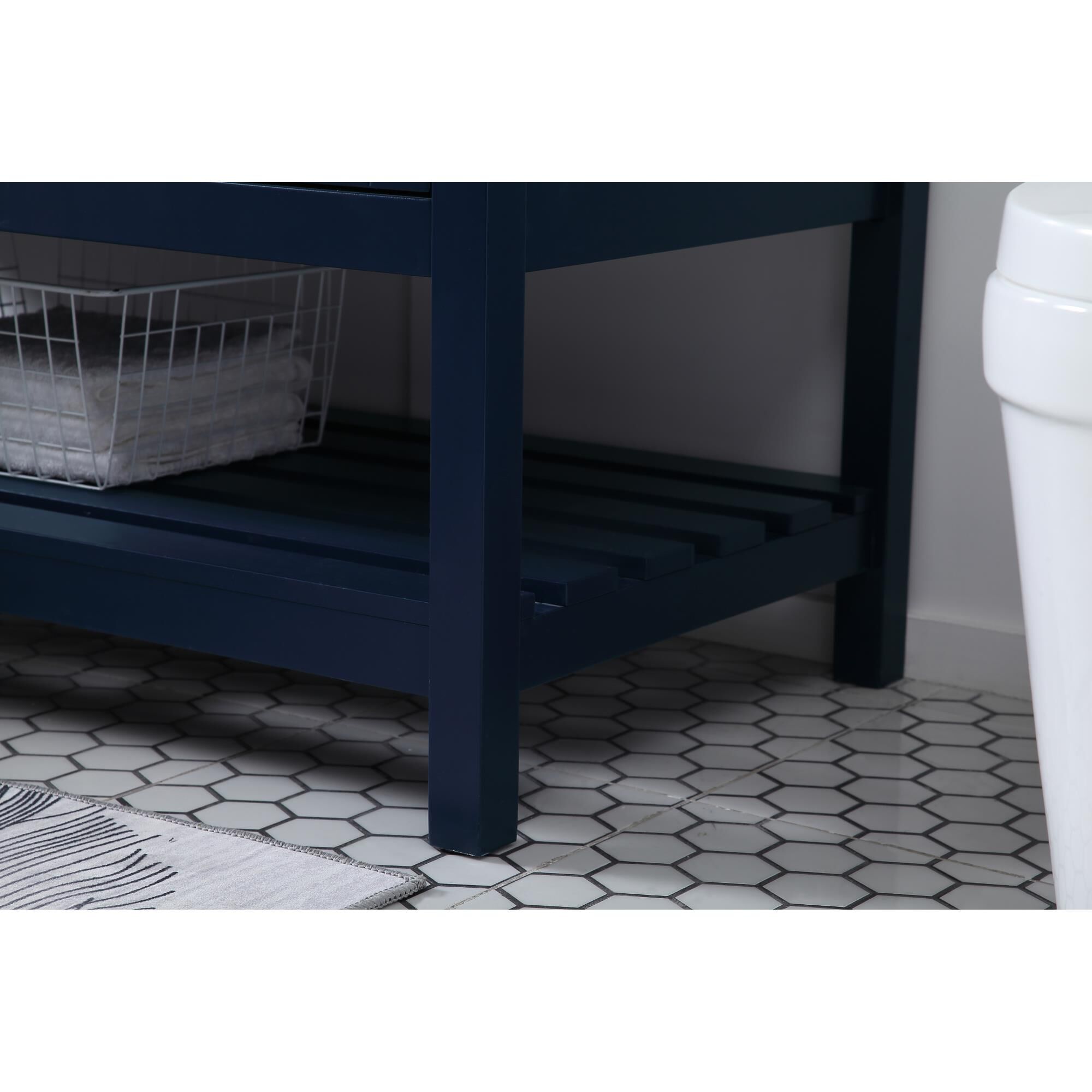 Shown in Blue And Gold With Carrara White Marble finish