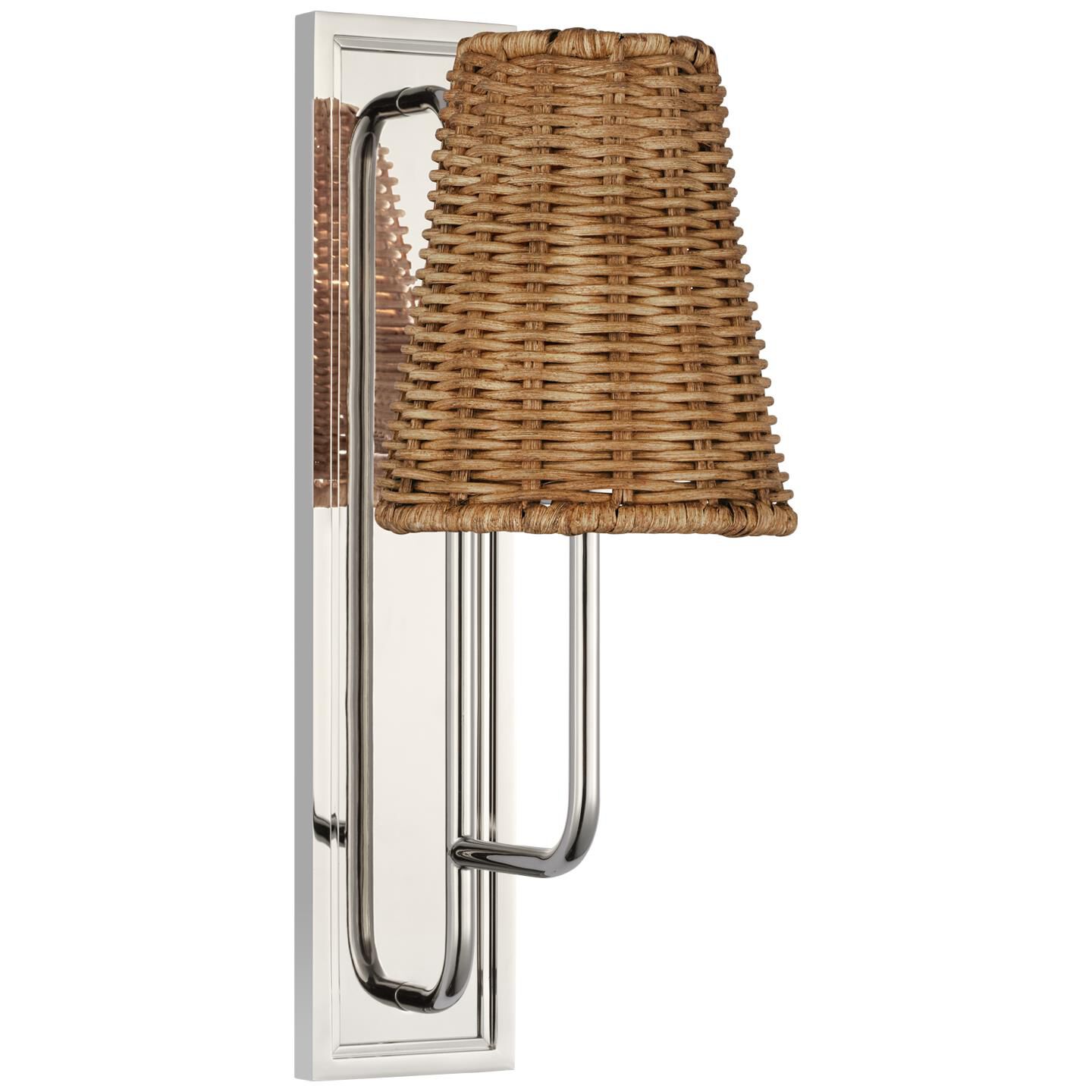 Shown in Polished Nickel finish and Natural Wicker shade