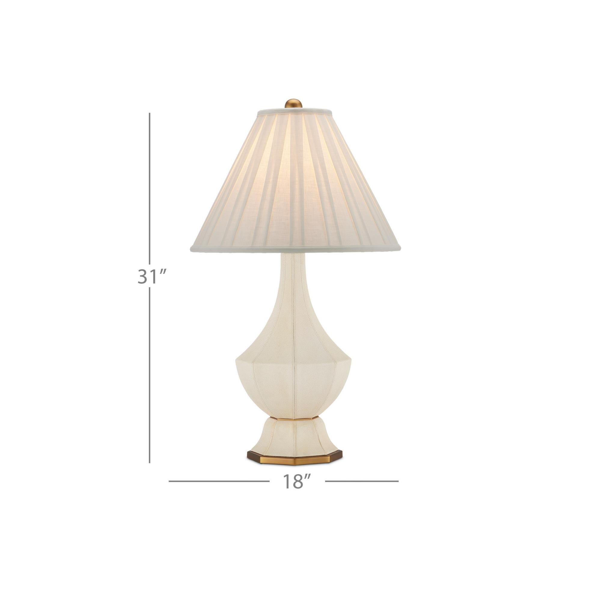 Shown in Beige and Antique Brass finish and Off-White Linen shade