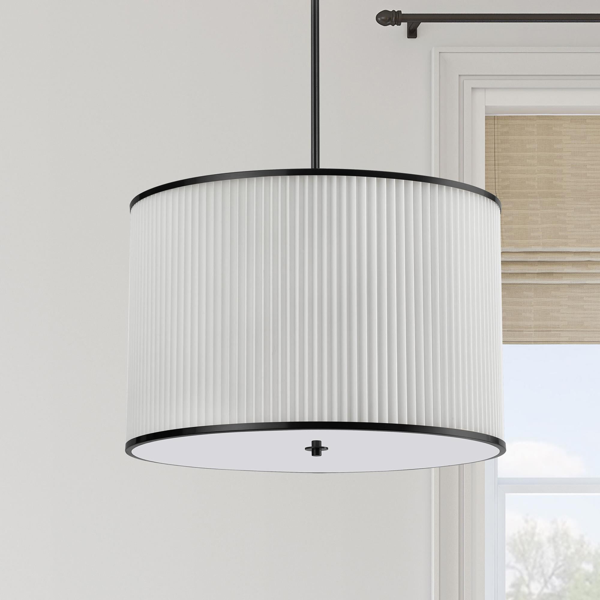 Shown in White and Matte Black finish and White Fabric Drum shade